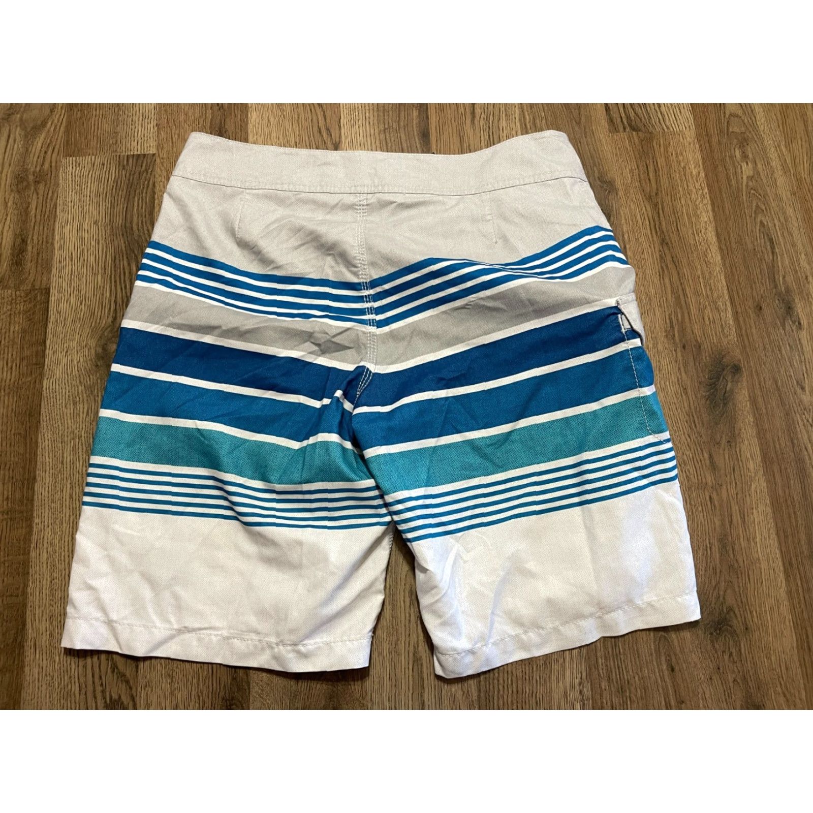 Billabong VINTAGE Billabong Swim Shorts? 32 Men Swim Trunks White Blue Gray Striped Size US 32 / EU 48 - 2 Thumbnail