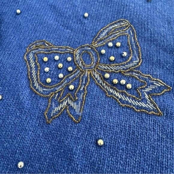 Vintage Vintage Dana Scott Silk Knit Beaded Bow Mock Neck Blue Sweat Size M / US 6-8 / IT 42-44 - 3 Thumbnail