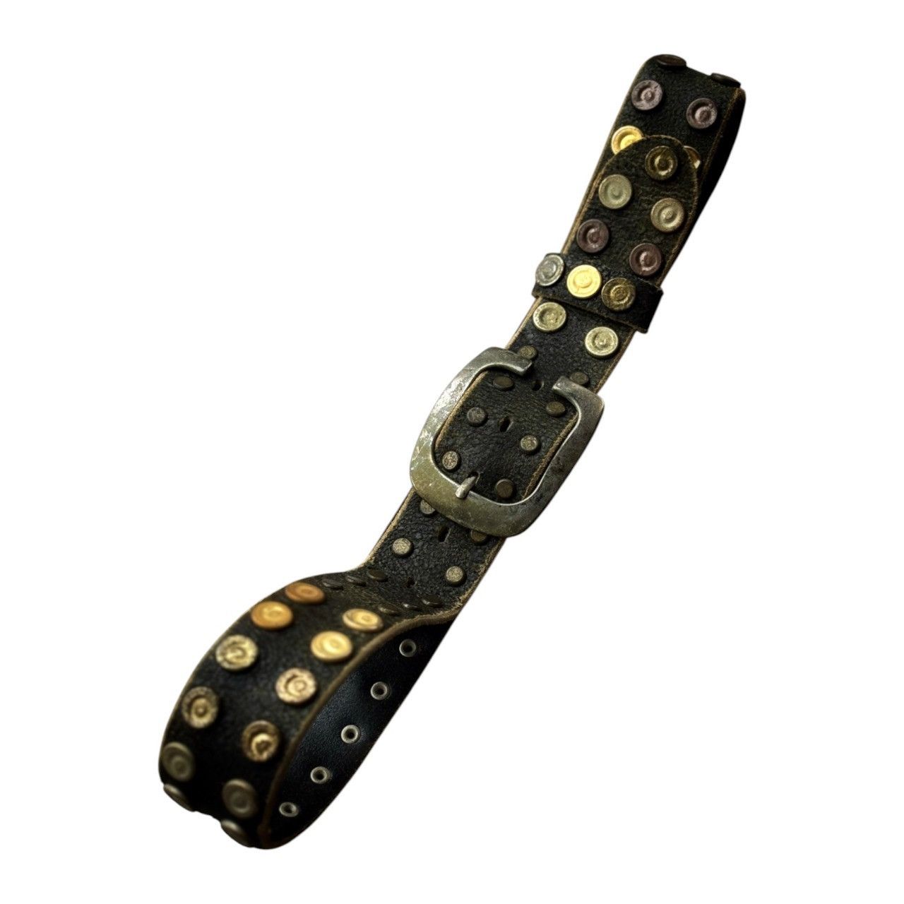 Genuine Leather × Vintage Vintage Leather Cracking Belt with Unique Studded Size 30 - 2 Thumbnail