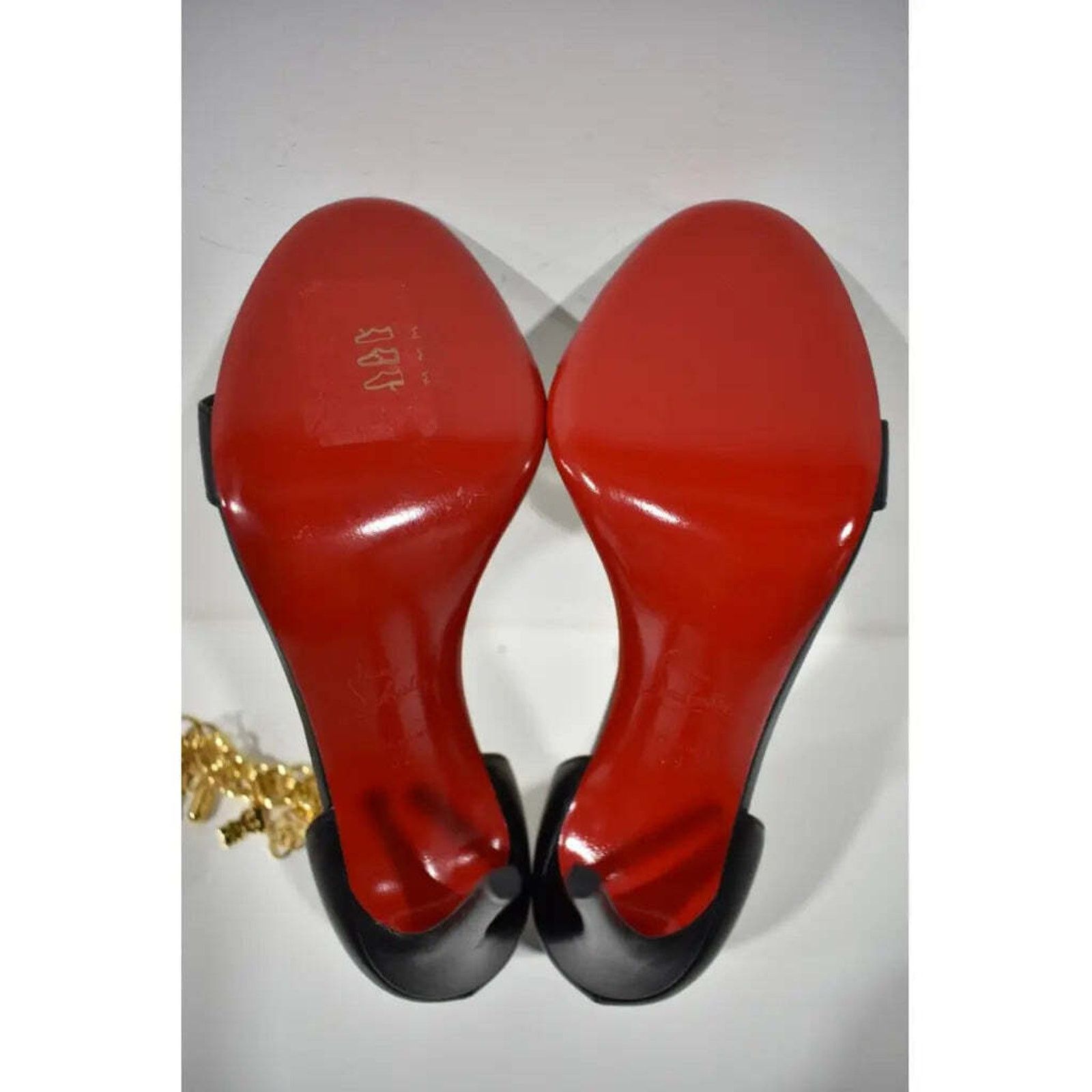 Christian Louboutin Gourmi Sandal 100 Black Gold Charm Ankle Strap Heel Pump 39 Size US 9 / IT 39 - 12 Thumbnail