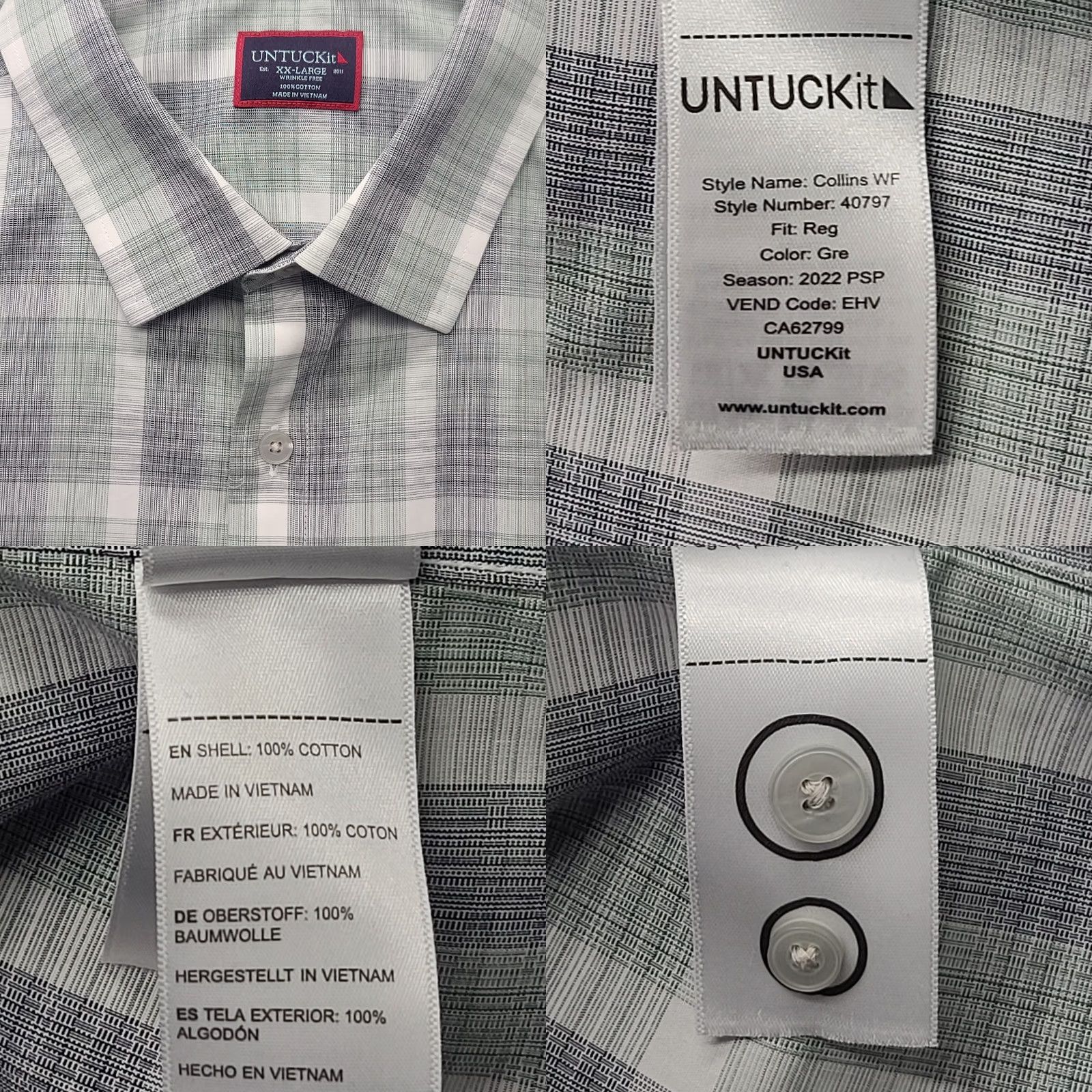 UNTUCKit UNTUCKit Shirt Mens XXL Regular Fit Long Sleeve Wrinkle Free Cotton Plaid Button-Up Size US XXL / EU 58 / 5 - 8 Thumbnail