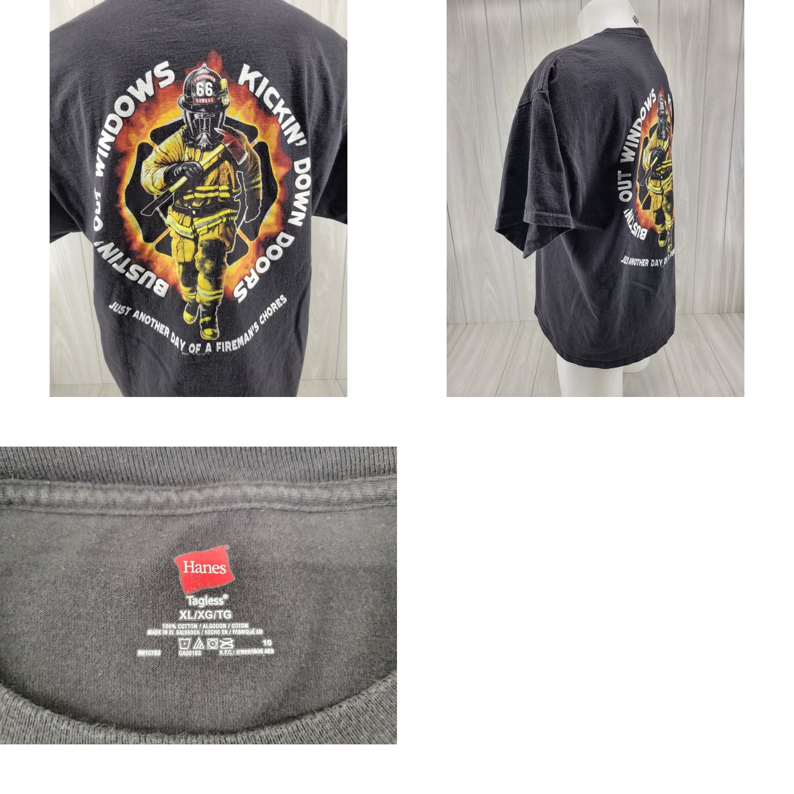 Hanes Firefighter Shirt Men's XL Hanes T-Shirt Fire Rescue Logo Graphic Print Short Sleeve Black Knit Cotton Crew Neck China 2000s 2000-2009 Vintage: No Size US XL / EU 56 / 4 - 8 Thumbnail