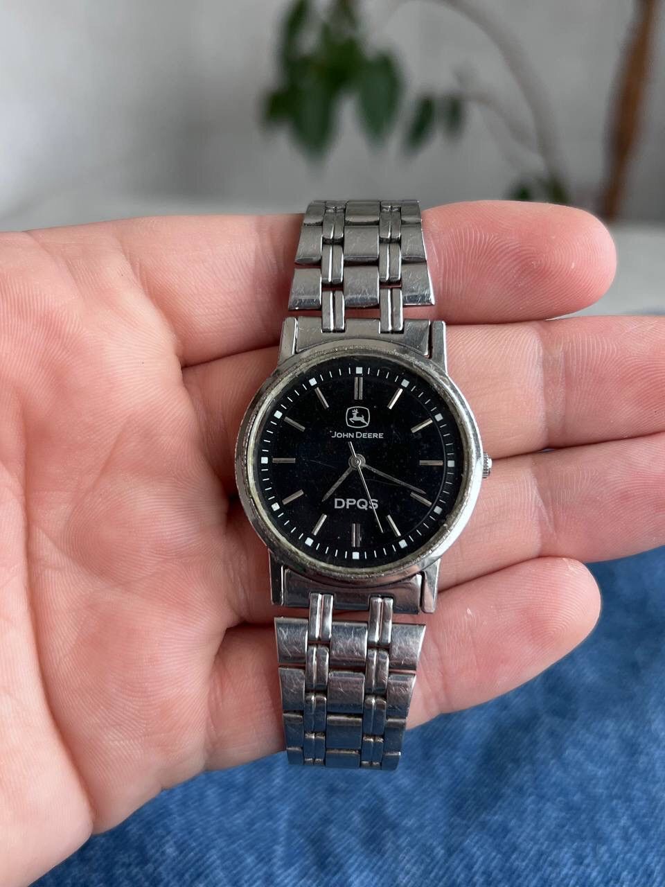 image of 90's John Deere Vintage Watch Racing Black Logo in Silver, Men's