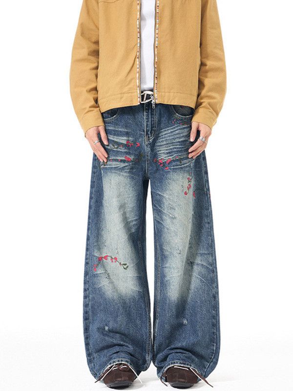 Vintage Men's embroidered floral retro high-street loose jeans Size US 32 / EU 48 - 2 Thumbnail