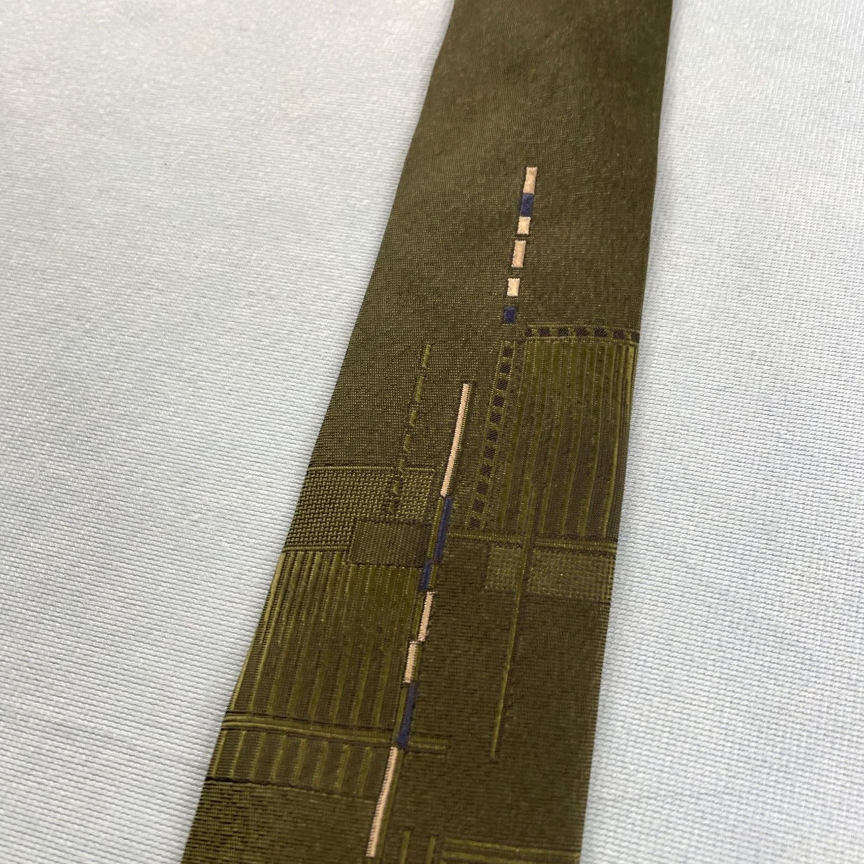 MCM vtg 60s Stringbeans Tie MCM Mod Art Deco Woven Geometric Green Blue Slim 3x59 Capsule Necktie Mens Vintage Designer Tie Size ONE SIZE - 4 Thumbnail