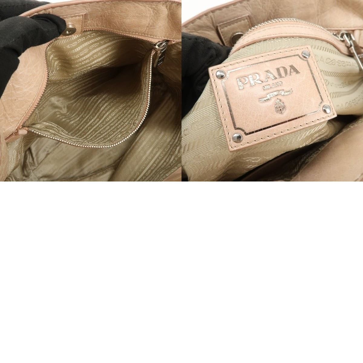 Prada Prada Triangle Logo Calfskin Shoulder Bag Beige Size ONE SIZE - 7 Thumbnail