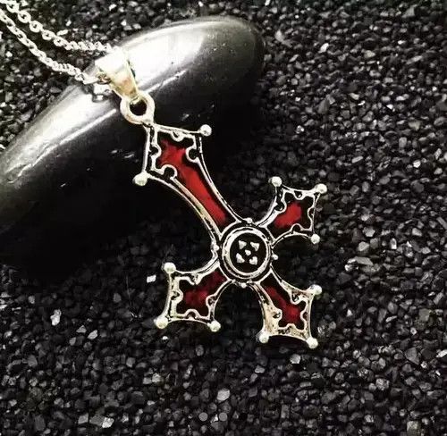 Japanese Brand Chrome Red Silver Cross Goth God Pendant Necklace Star Demon Size ONE SIZE - 4 Thumbnail