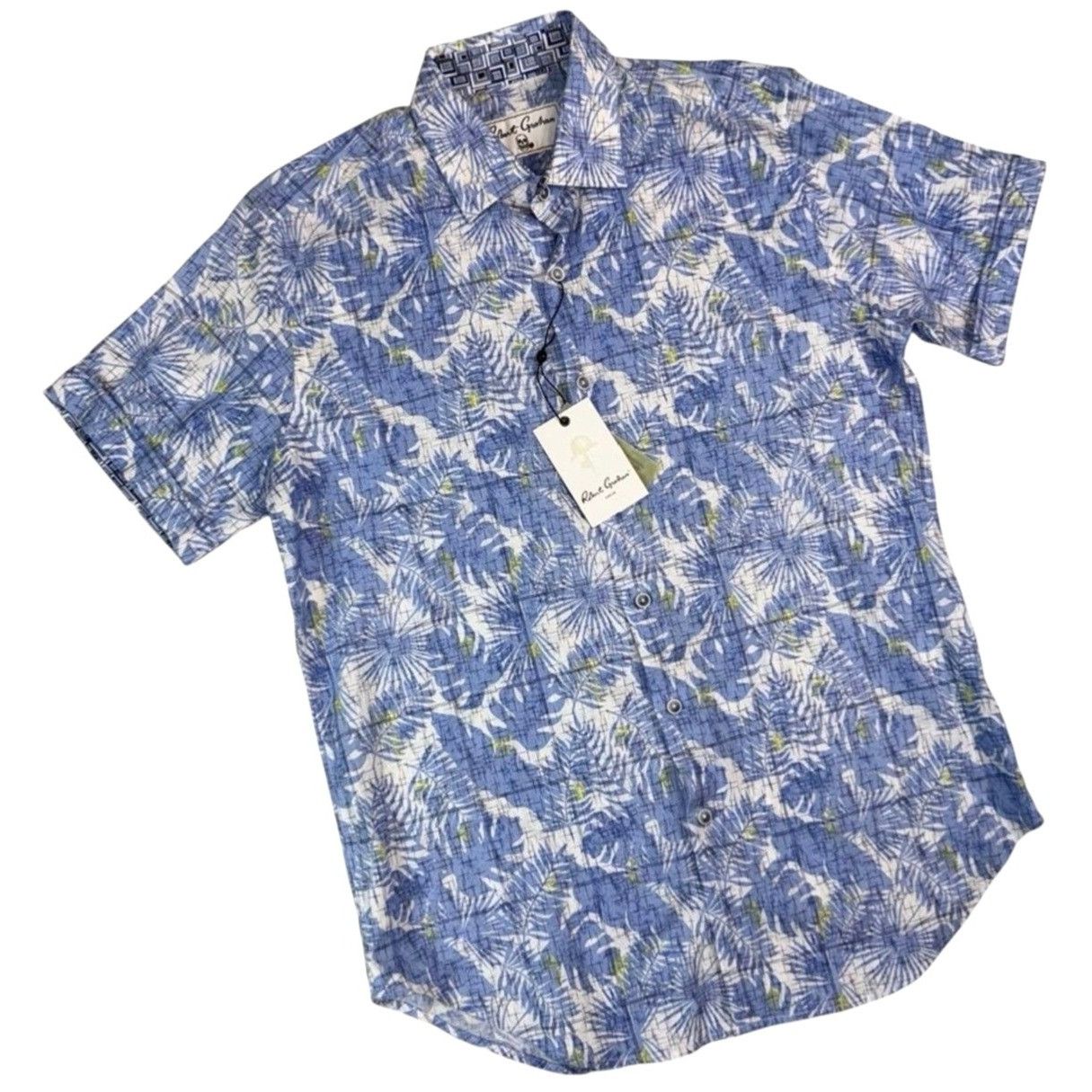 Robert Graham Robert Graham Spencer Floral Tropical Leaf Blue White S/S Sh Size US XL / EU 56 / 4 - 2 Thumbnail