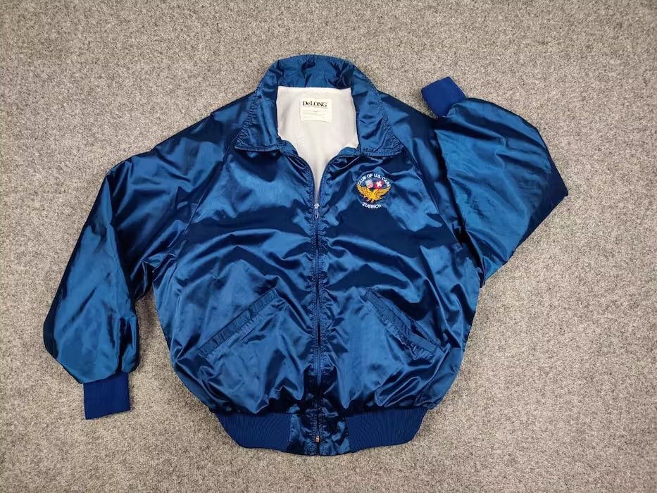 Delong Vintage 90' Delong Light Blue Bomber Jacket Club of U.S. Car Size US L / EU 52-54 / 3 - 2 Thumbnail