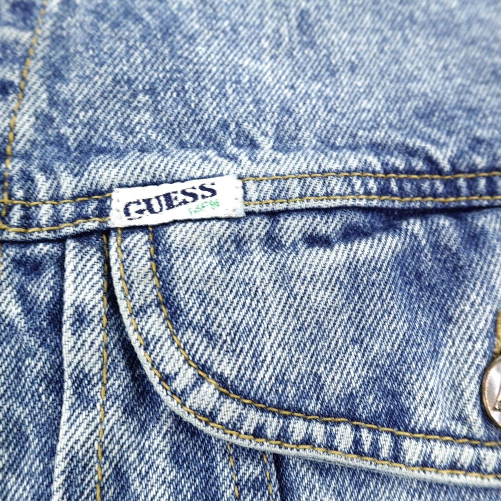 Guess VINTAGE Guess Jacket Mens Medium Blue Acid Wash Denim Jean Trucker Coat 90s USA Size US 31 - 3 Thumbnail