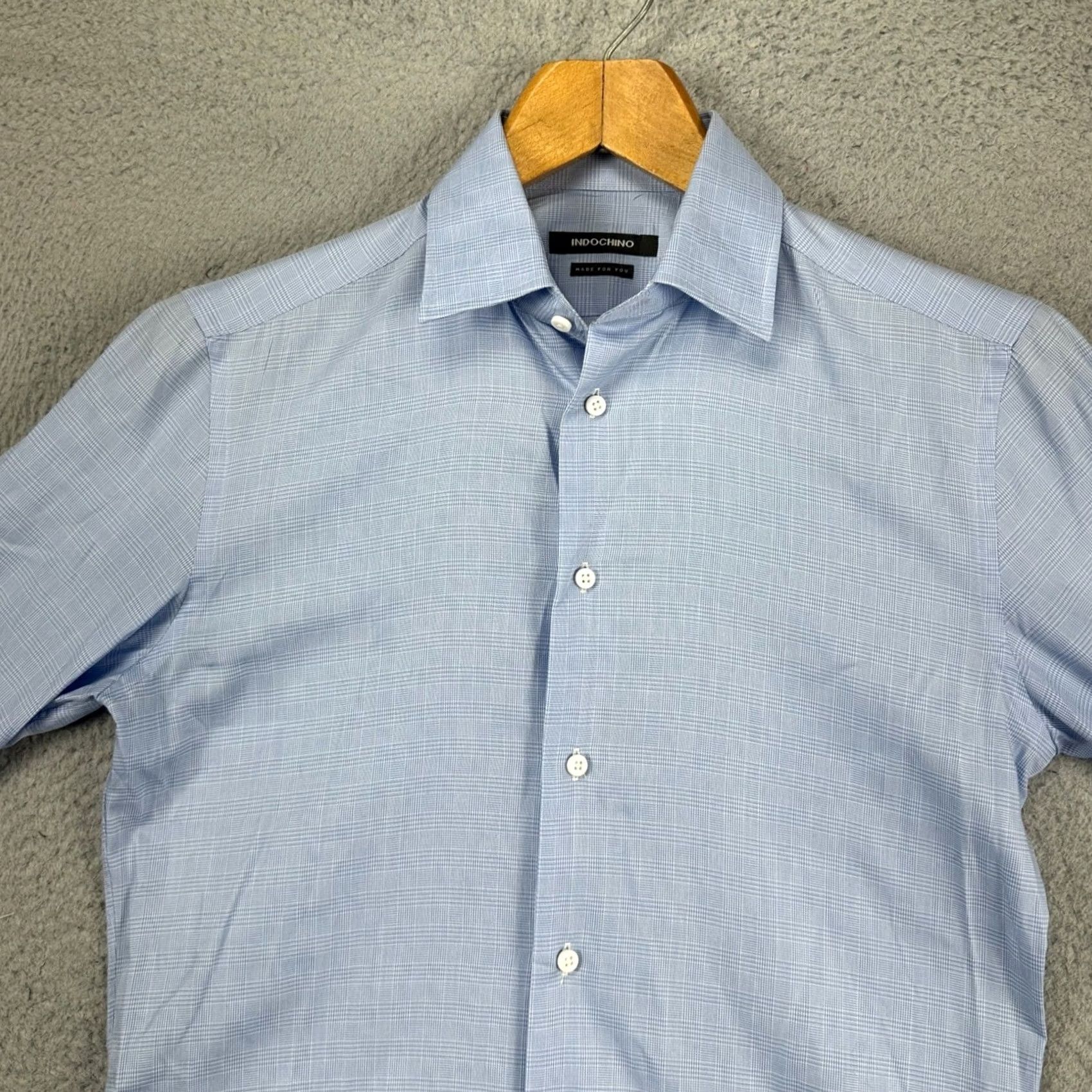 Vintage Indochino Adult Mens Button Up Shirt Small Light Blue Glen Check Long Sleeve Size US S / EU 44-46 / 1 - 2 Thumbnail