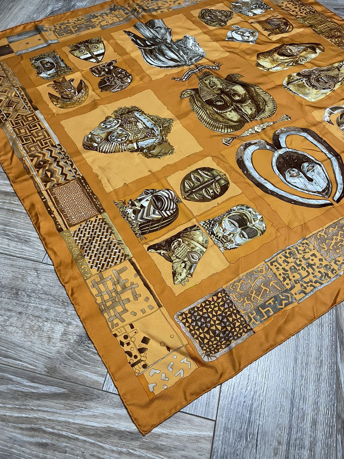 AUTHENTIC HERMES PERSONA SILK ORANGE SCARF LOIC DUBIGEON