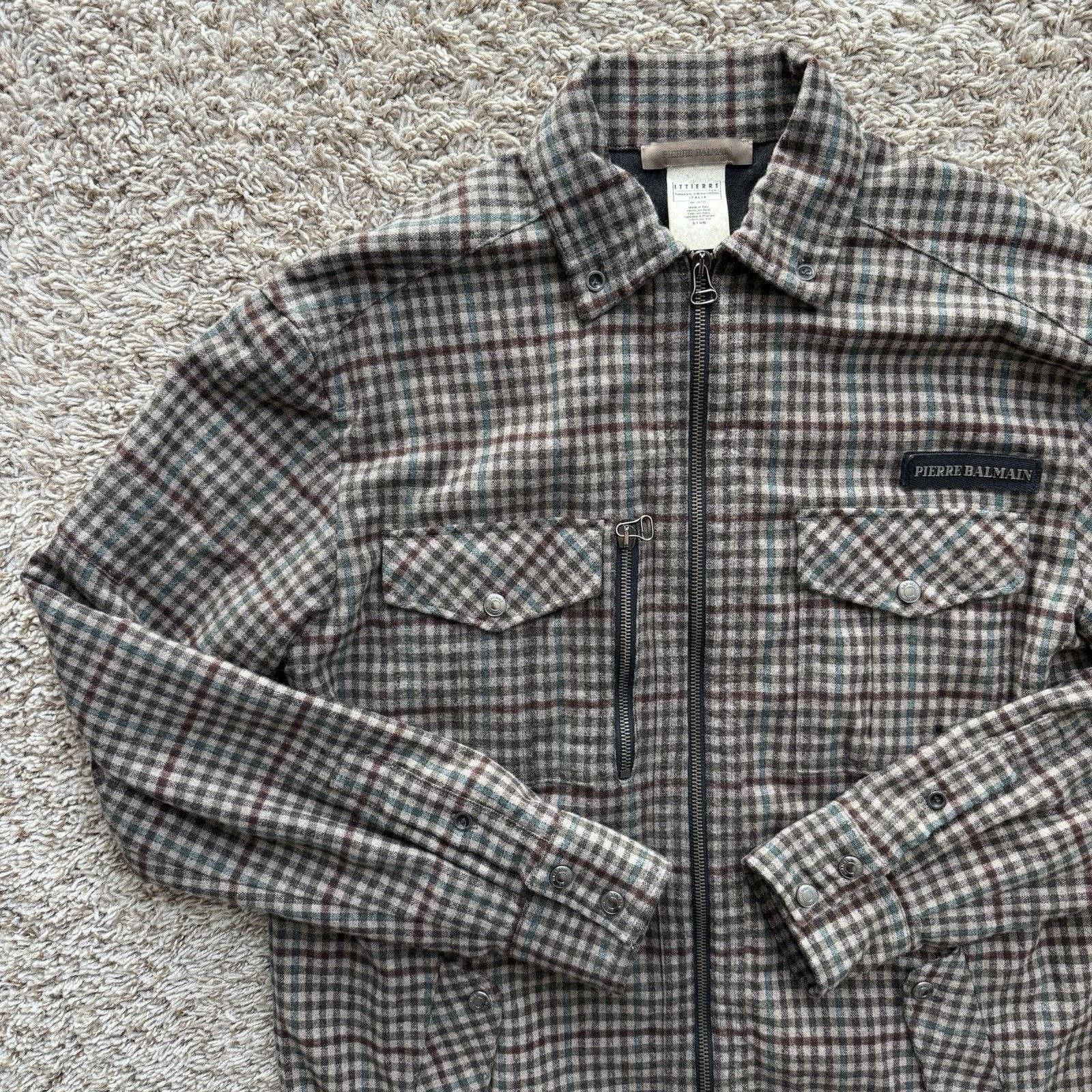 Balmain × Pierre Balmain × Vintage Vintage Pierre Balmain Italy Wool FullZip Jacket Brown Plaid Size US L / EU 52-54 / 3 - 10 Thumbnail