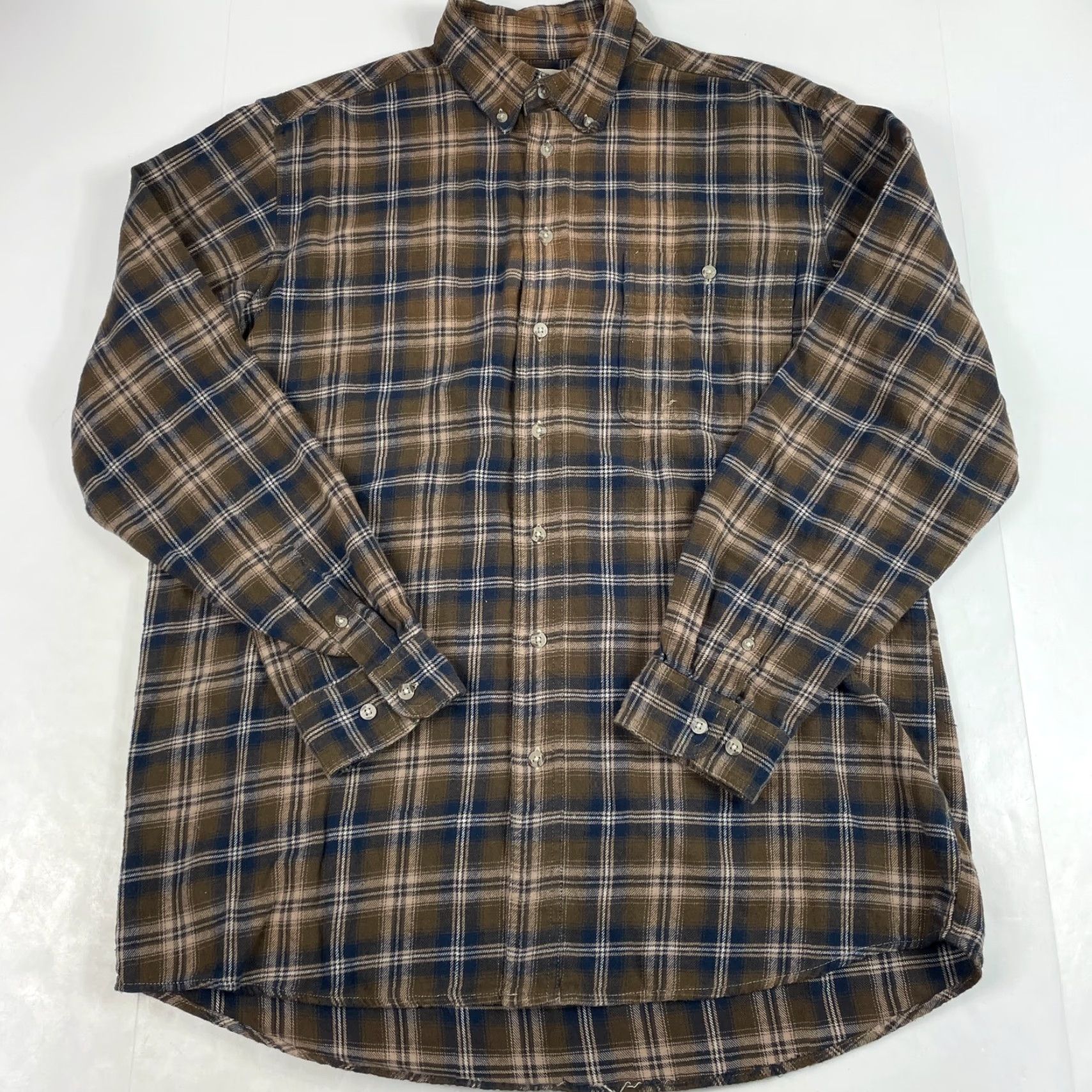 Wrangler VINTAGE Wrangler Shirt Mens Large Tall Brown Flannel Long Sleeve Button Down Work Rugged Size US L / EU 52-54 / 3 - 2 Thumbnail