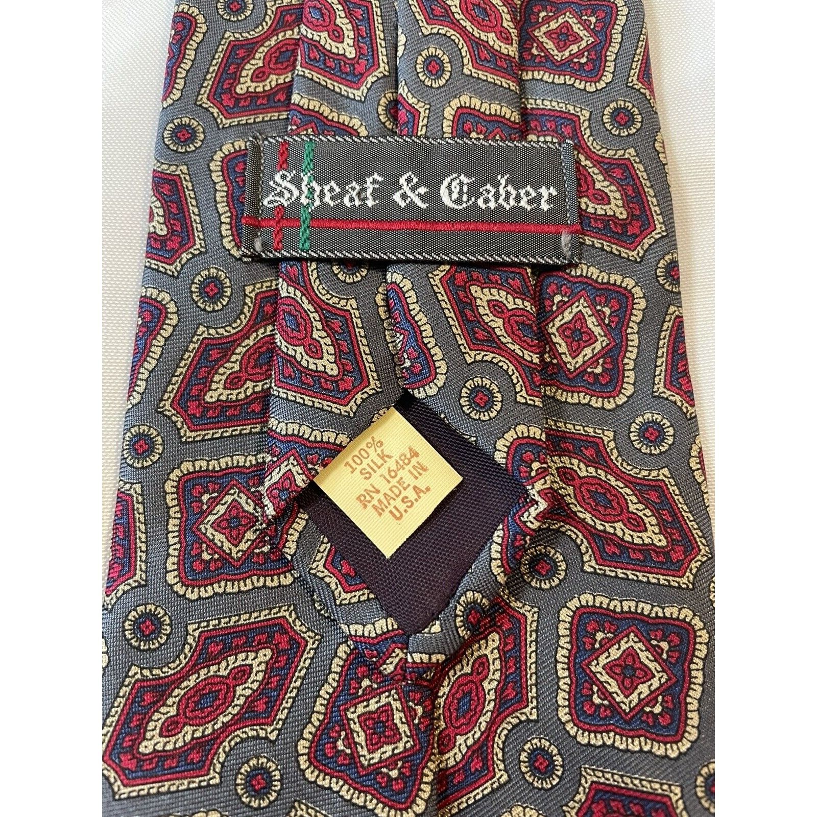 Vintage Sheaf & Caber Gray Red Blue Patterned Men's Neck Tie 59” 4” Size ONE SIZE - 5 Thumbnail