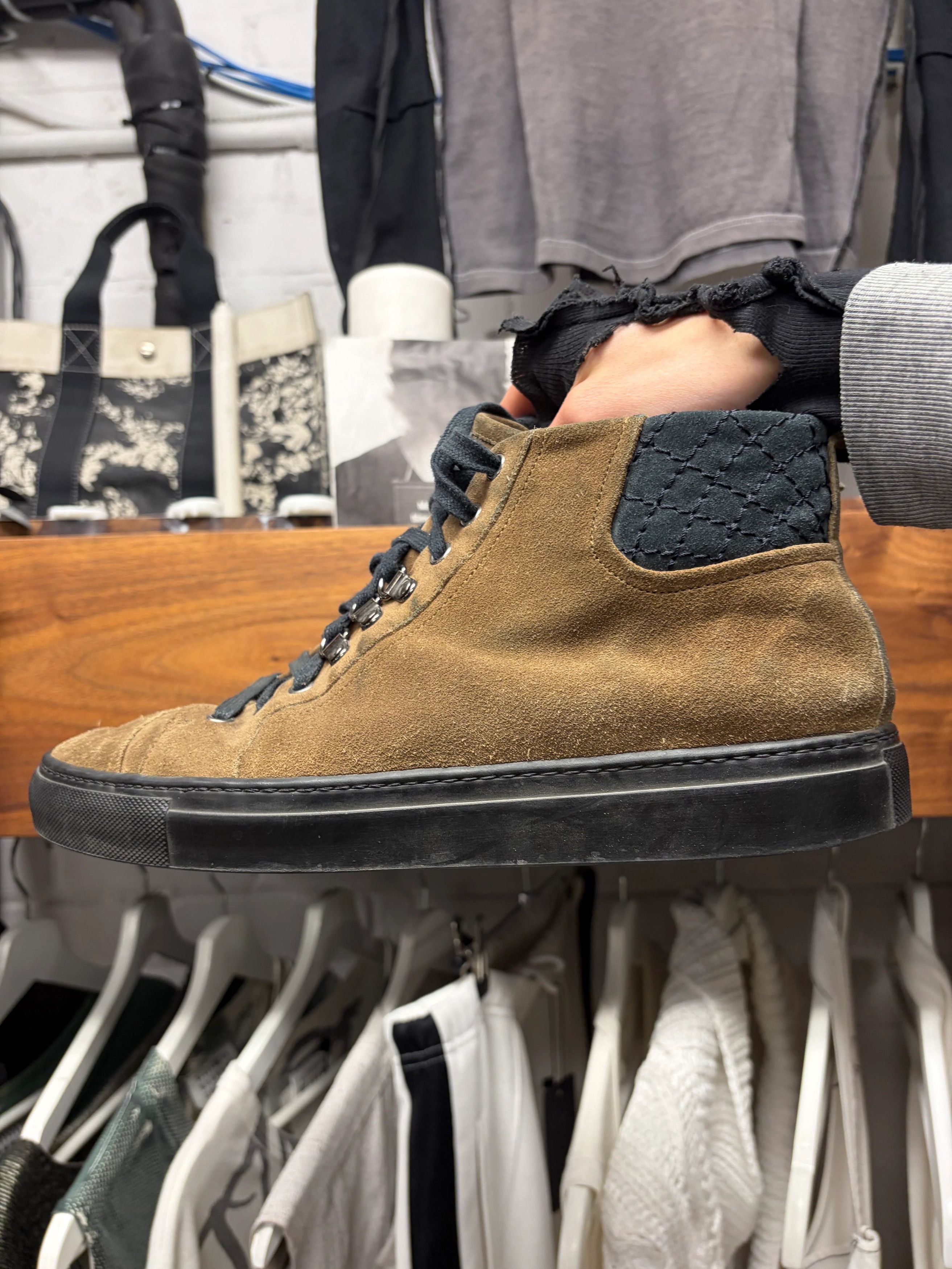 Balenciaga Balenciaga ‘Arena’ Brown/Black Quilted Suede High Top Sneakers Size US 10 / EU 43 - 1 Thumbnail