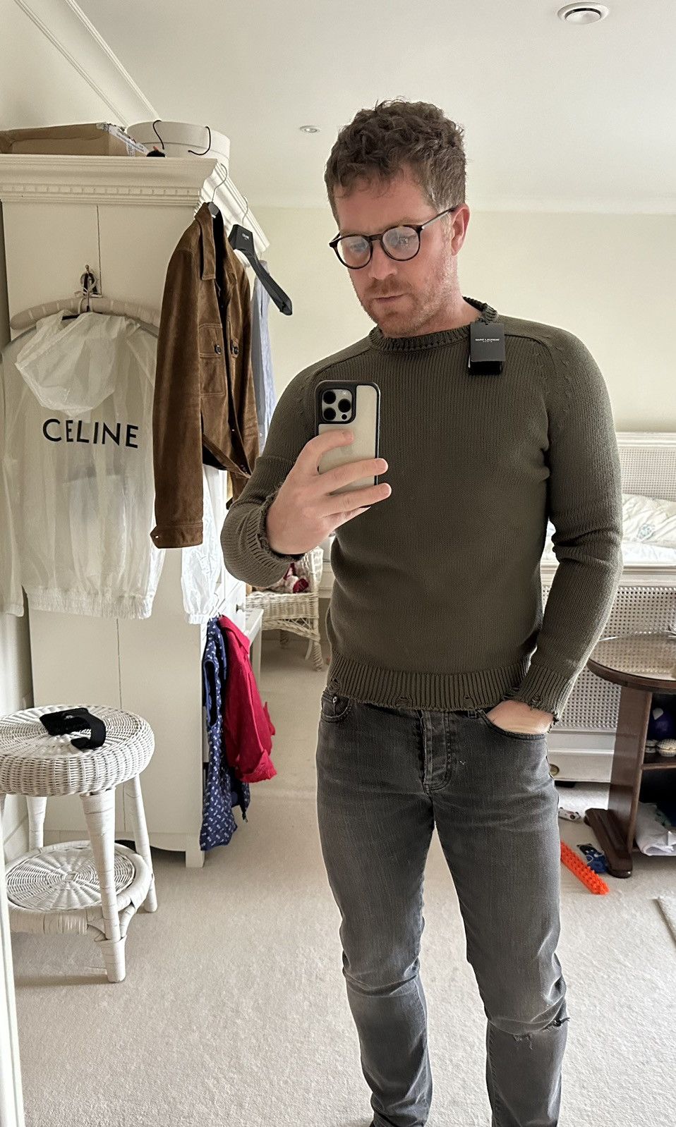 Saint Laurent Paris $990 FW21 Saint Laurent Green destroyed knit sweater L Size US L / EU 52-54 / 3 - 6 Thumbnail