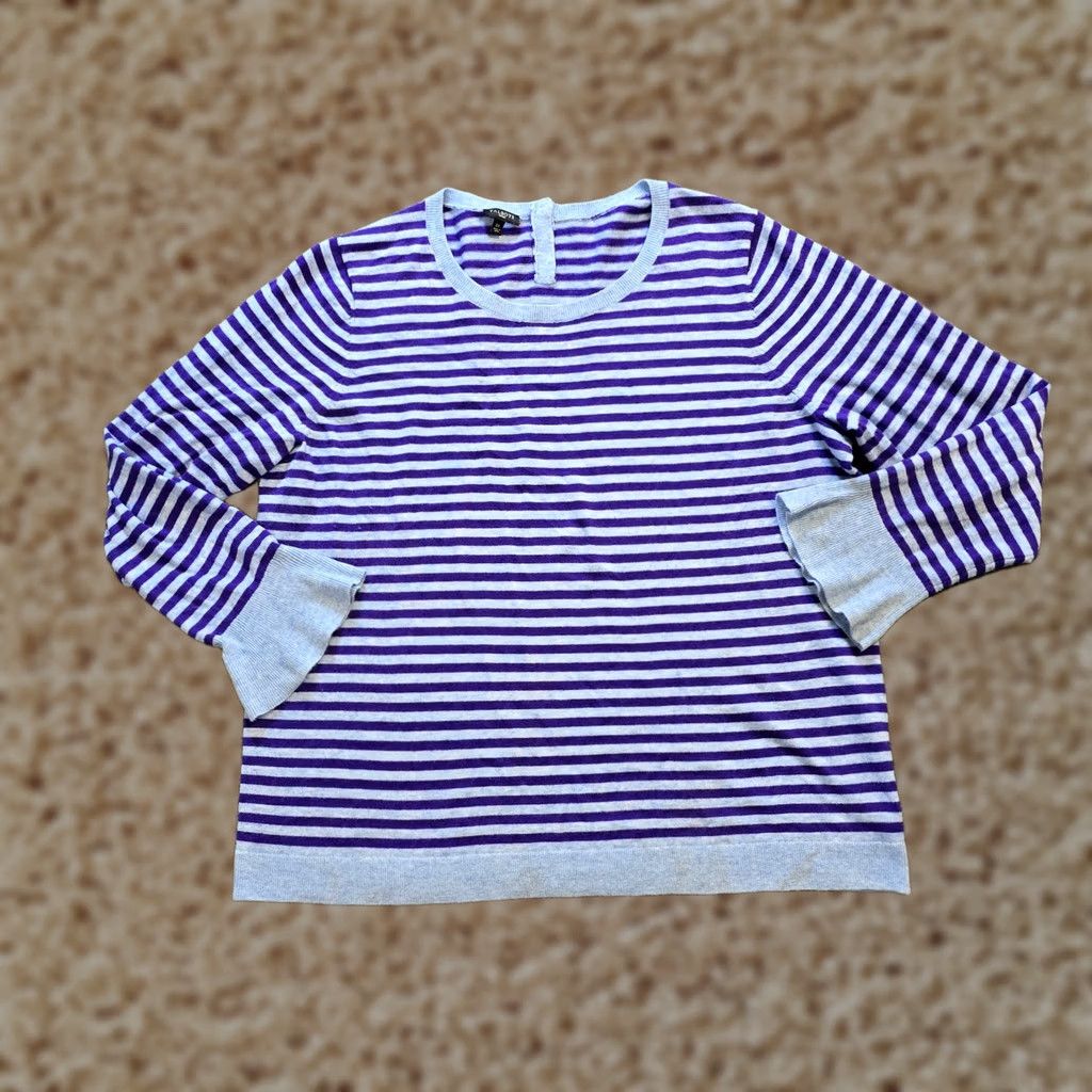Talbots Talbots Sweater Womens 2X Purple Blue Striped Wool Blend Flare Sleeve Casual Size XXL / US 16-18 / IT 52-54 - 1 Thumbnail