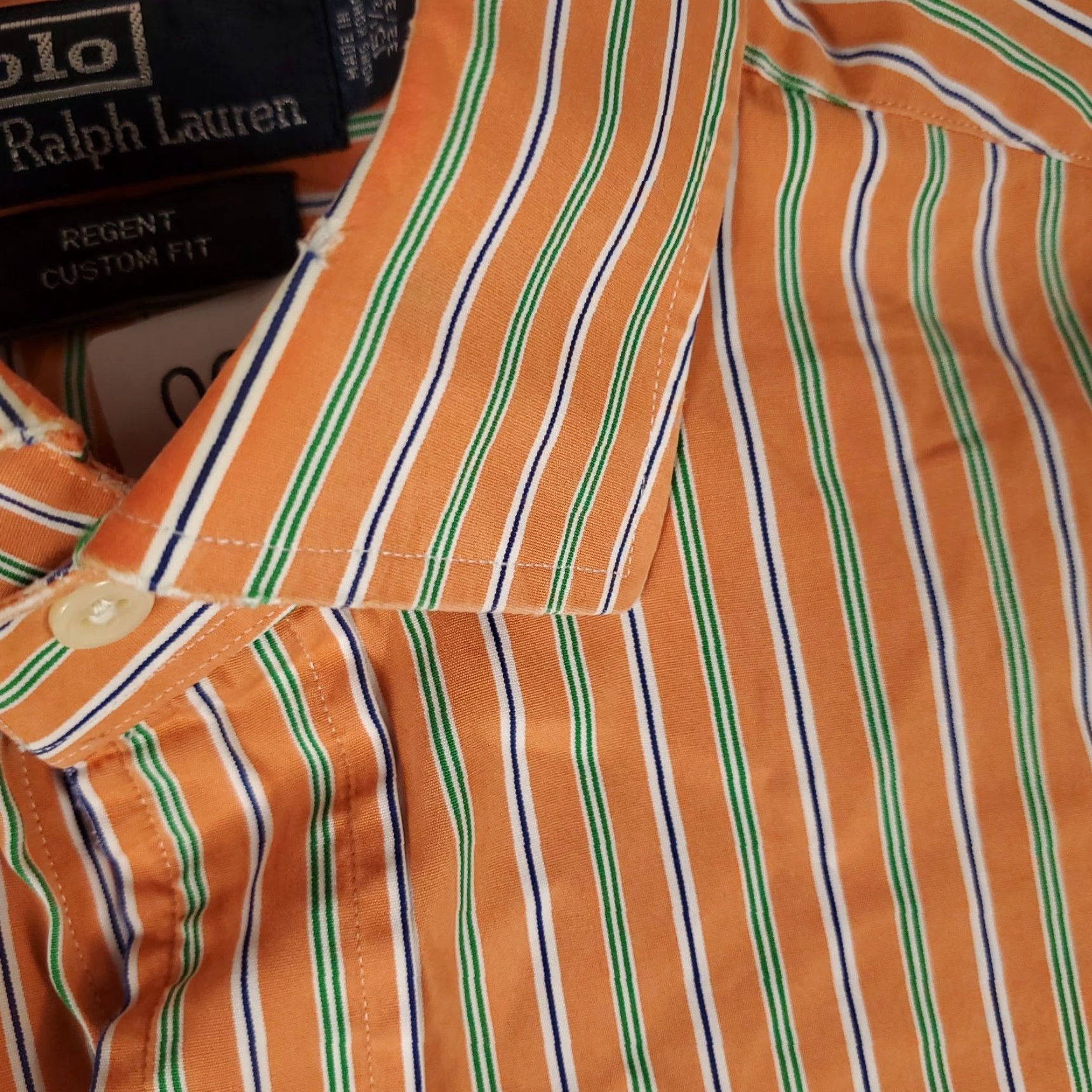 Ralph Lauren VINTAGE Ralph Lauren Dress Shirt Mens 15.5 Long Sleeve Orange Striped Cotton Business Casual Formal Size 40R - 3 Thumbnail