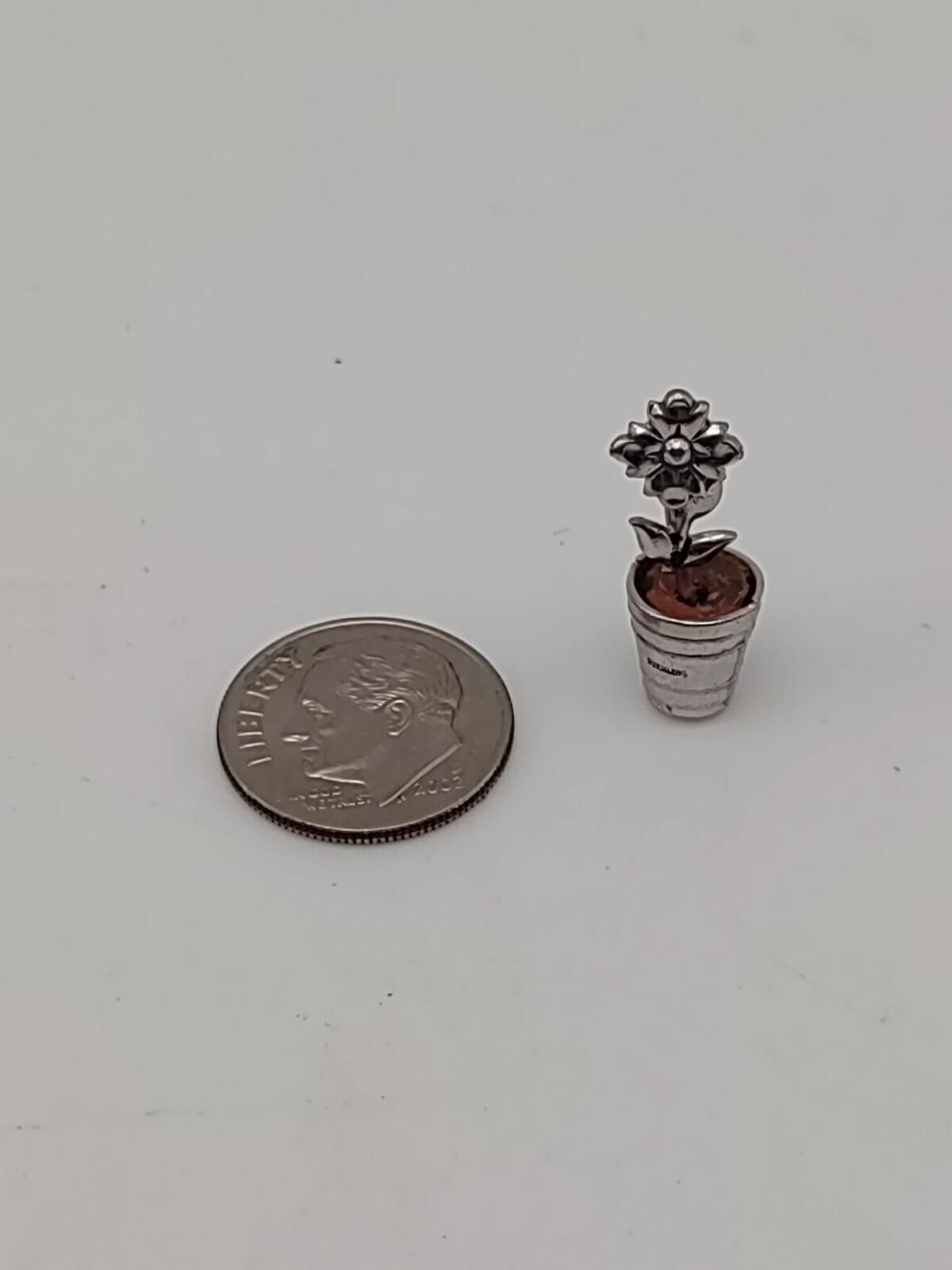 The Unbranded Brand Sterling Silver Potted Flower Charm 925 Side Mount Size ONE SIZE - 2 Thumbnail
