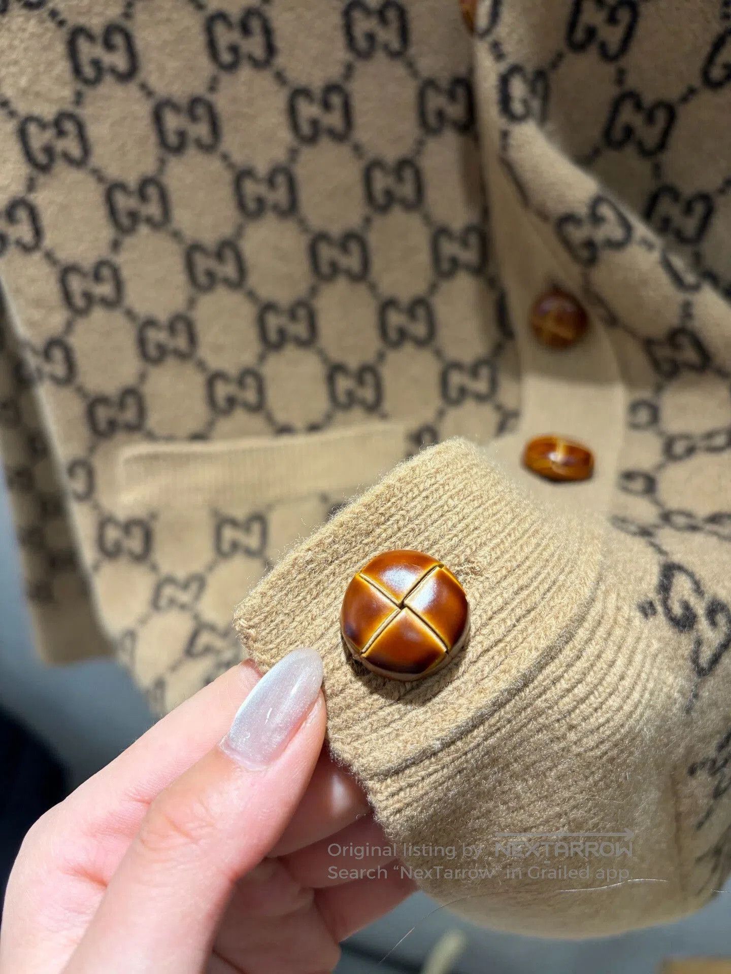 Gucci gucci khaki knitted cardigan with logo pattern. Size US L / EU 52-54 / 3 - 2 Thumbnail