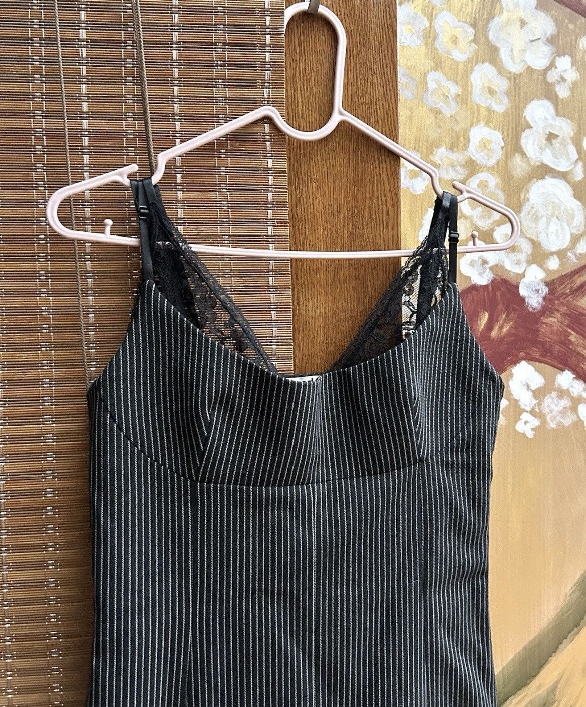 Alexander Wang Alexander Wang Pinstripe Slip Dress Lace Trim Bodycon Mini Size XS / US 0-2 / IT 36-38 - 3 Thumbnail