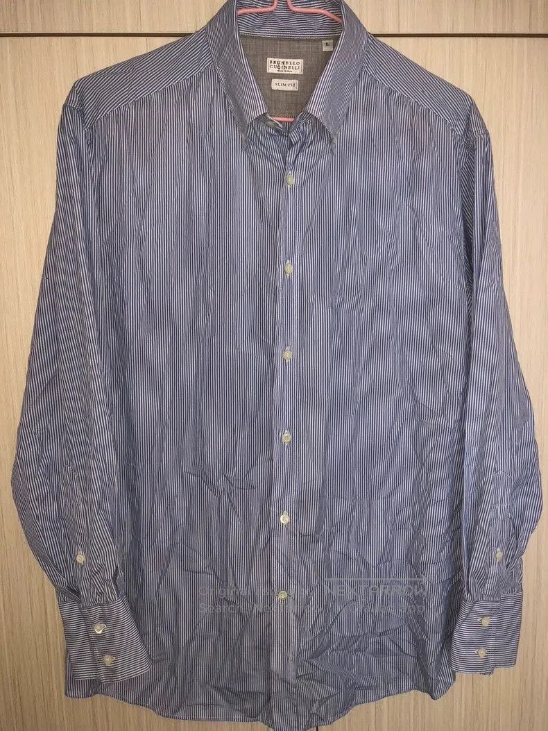 Brunello Cucinelli Brunello Cucinelli Blue Stripe Slim Shirt. Size US L / EU 52-54 / 3 - 1 Thumbnail