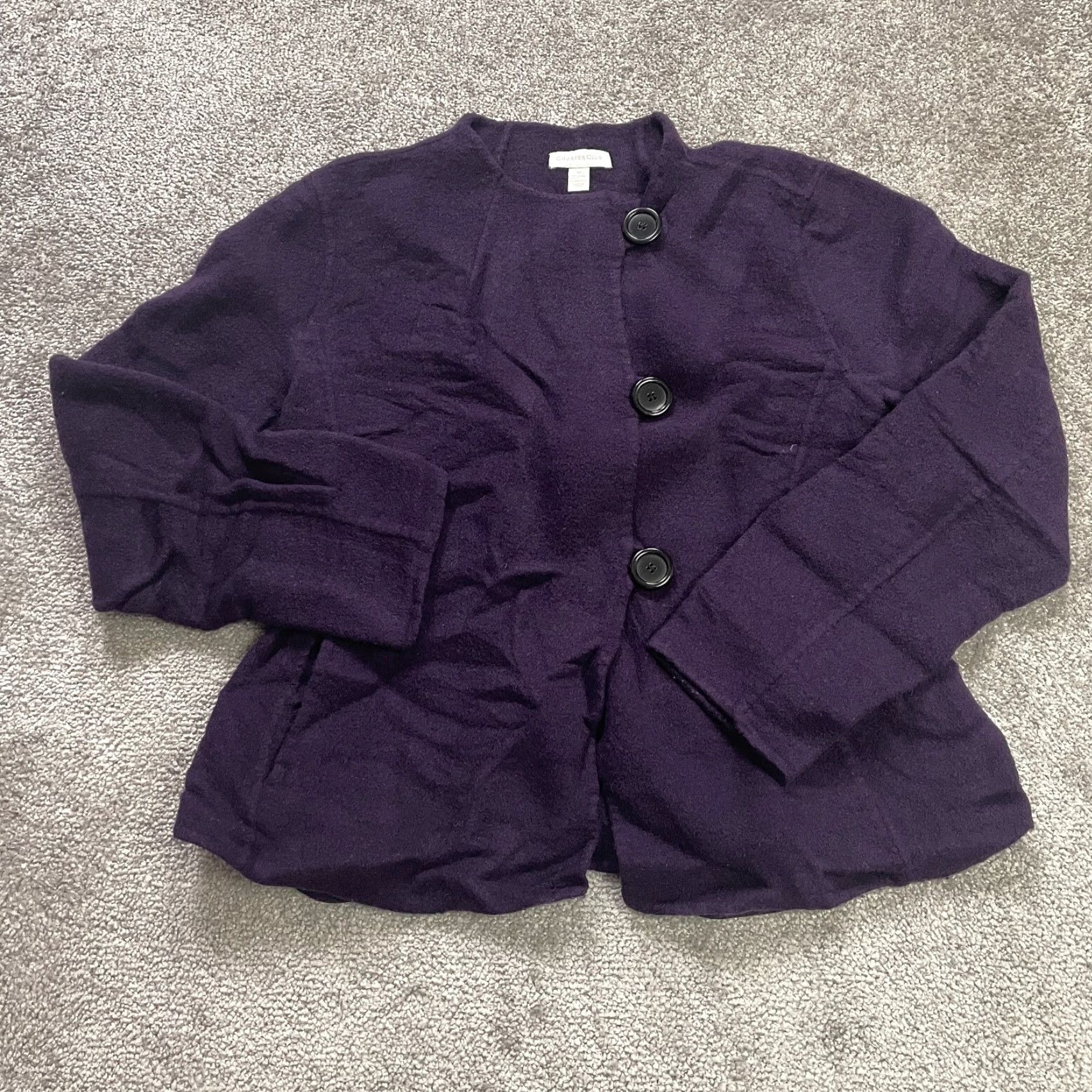 Charter Club Charter Club Wool Coat 10 Purple Button Collarless Work Business Classic Designer Womens Size L / US 10 / IT 46 - 2 Thumbnail
