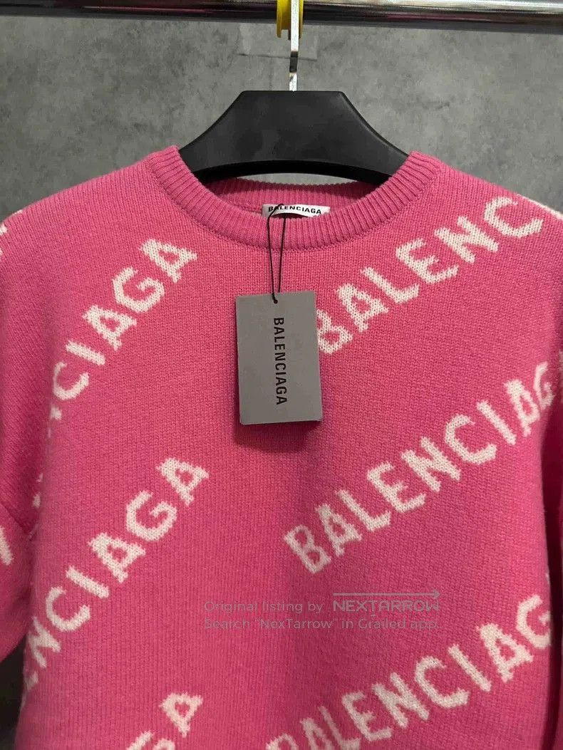 Balenciaga Balenciaga Logo All-Over Print Pink Knit Sweater. Size US XS / EU 42 / 0 - 2 Thumbnail