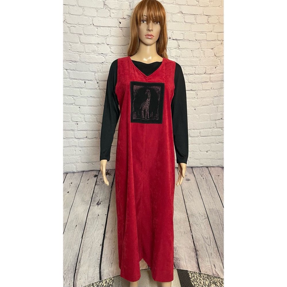 Other Karin Stevens Long Sleeve Maxi Red Dress With Giraffe Appli Size L / US 10 / IT 46 - 1 Thumbnail