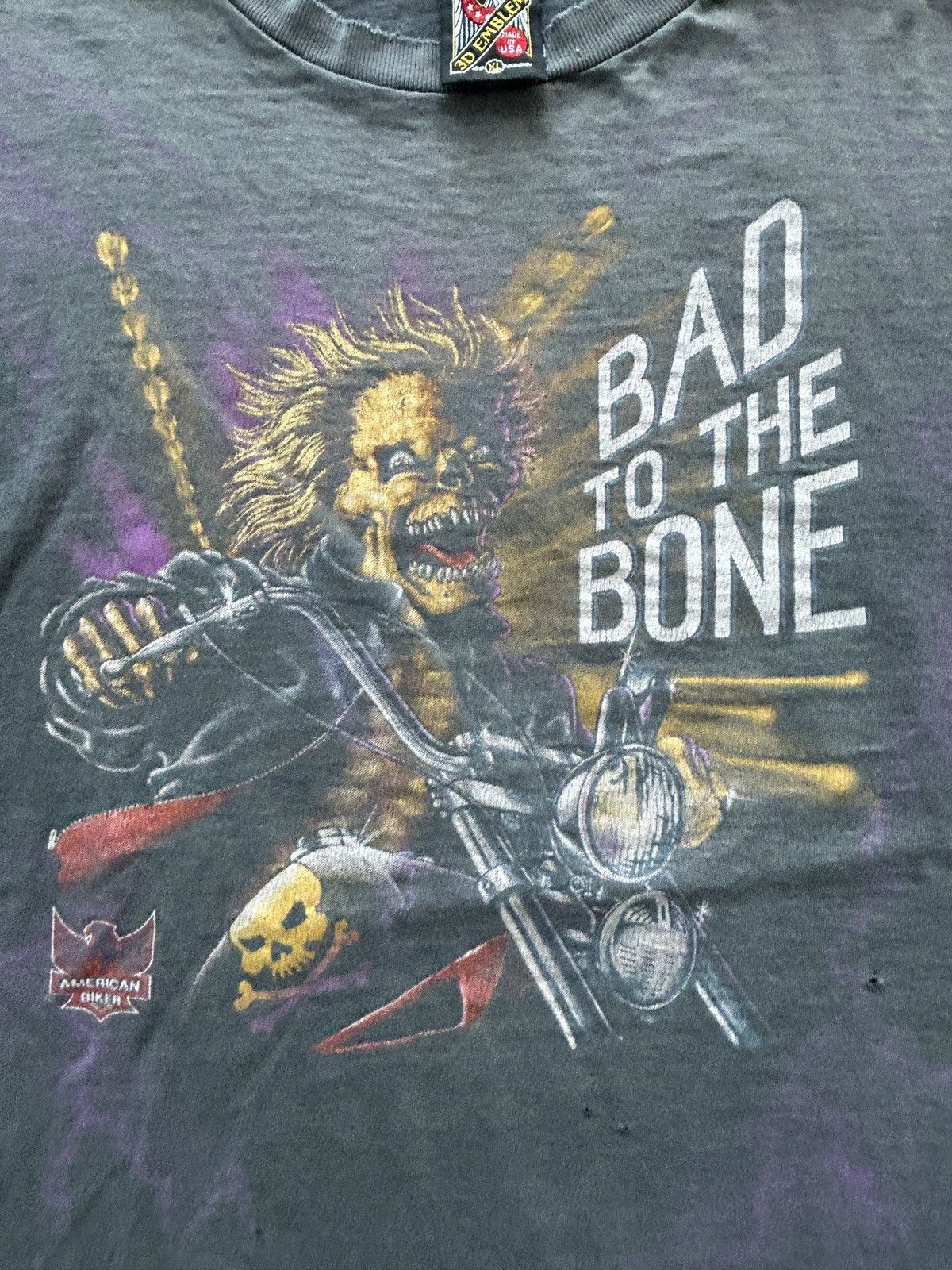 Vintage Vintage 90s 3D Emblem Bad to the Bone Lightning Tee Size US XL / EU 56 / 4 - 2 Thumbnail