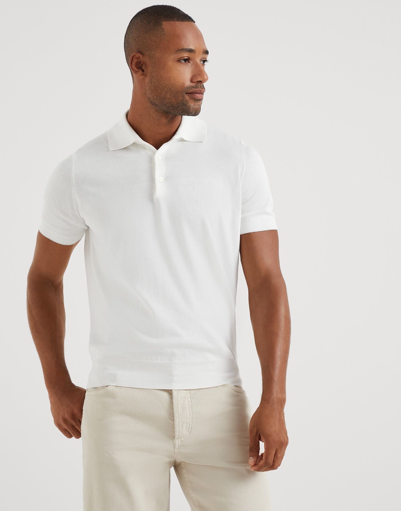 Brunello Cucinelli Polo Sweater in Open White Size US XL / EU 56 / 4 - 1 Thumbnail