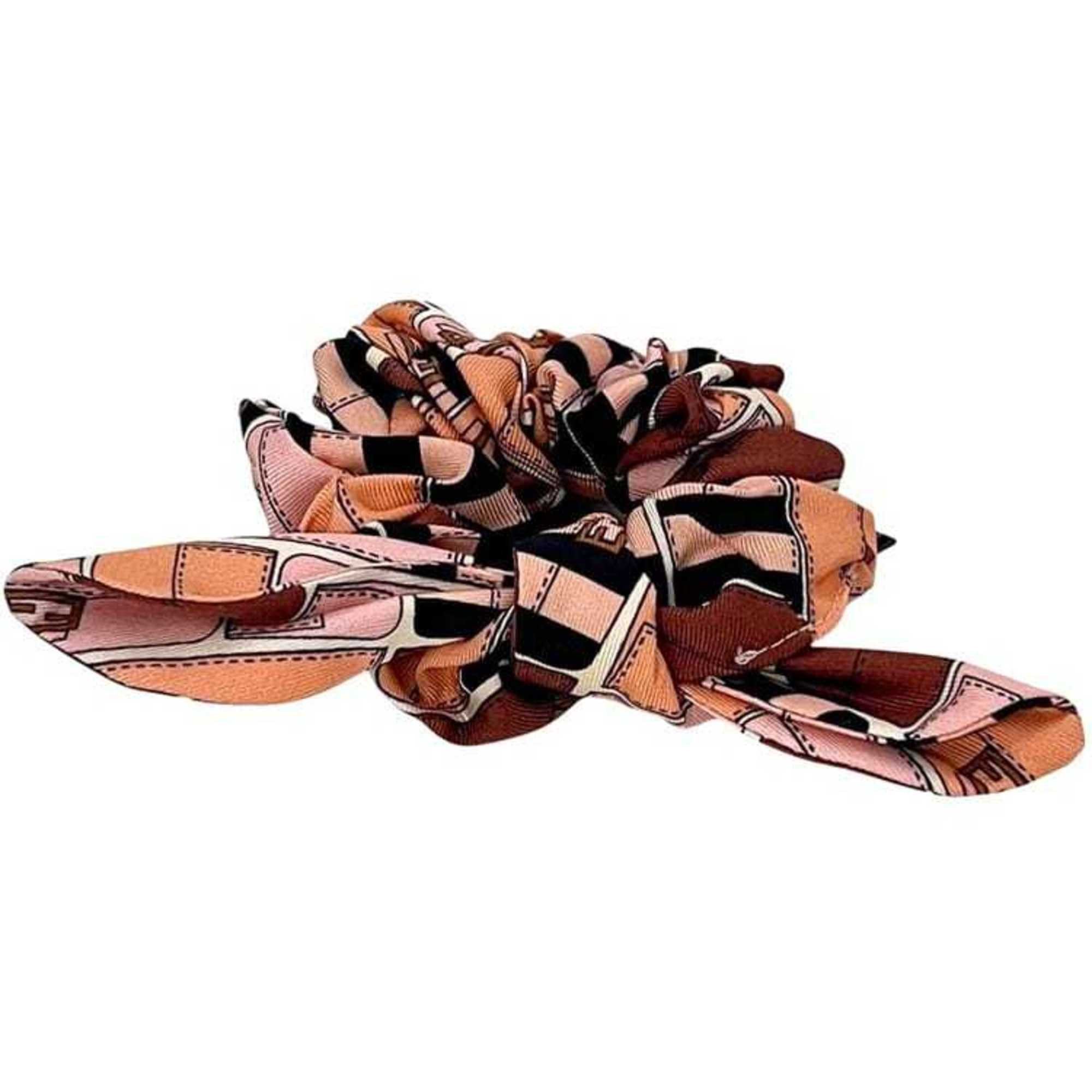 Fendi Fendi Scrunchie ec-24914 in pink, beige, and black silk. FENDI Hair Ribbon FF Zucca Women's Silk Tie. Size ONE SIZE - 1 Thumbnail
