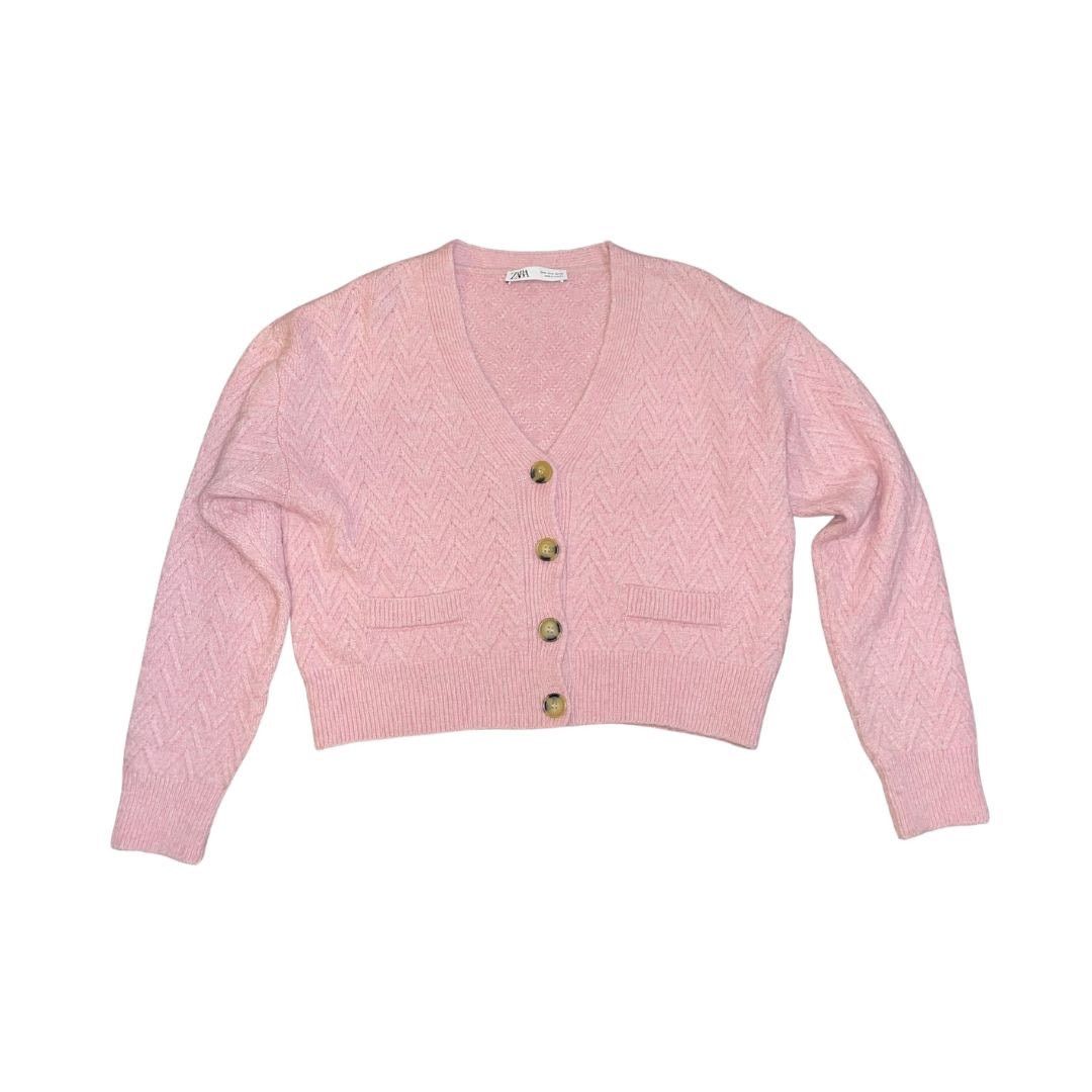 Zara Pink Chunky Knit Button Cropped Cardigan Sweater Spring Chic Size S / US 4 / IT 40 - 1 Thumbnail