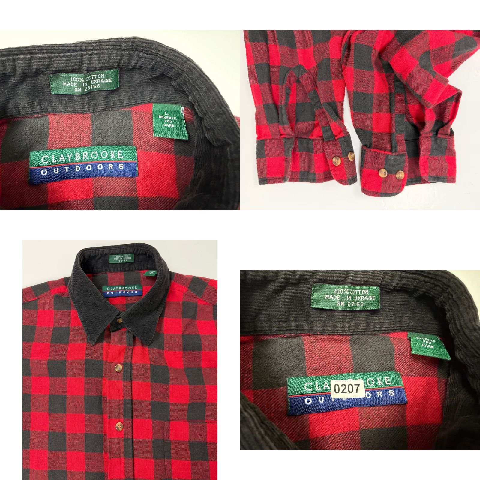 Vintage VINTAGE Claybrooke Flannel Shirt Men Large Red Black Check Corduroy Collar 90s Plaid Button-Up Size US L / EU 52-54 / 3 - 9 Thumbnail