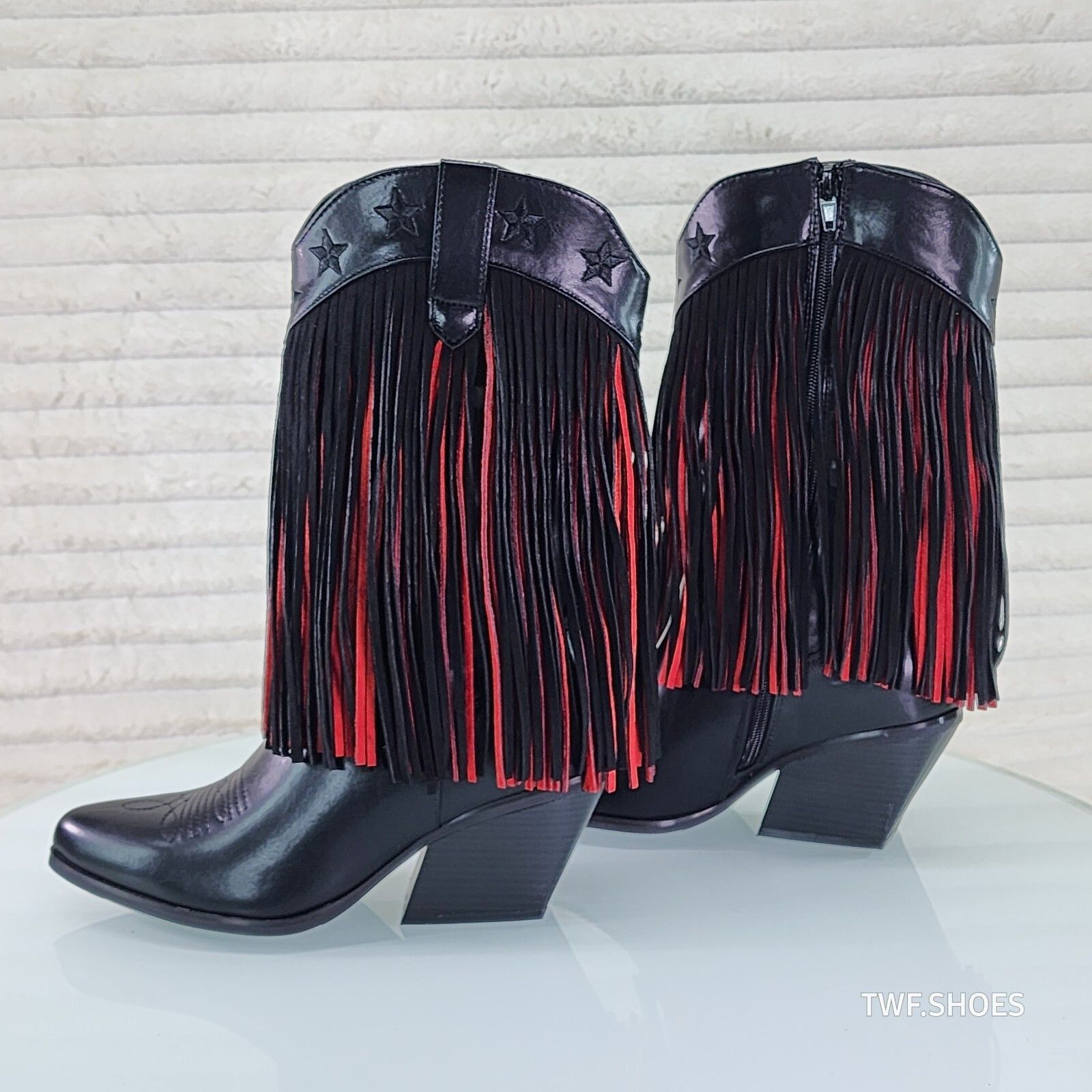 Other Dusty Roads Mid Calf Black and Red Fringe Country Western Co Size US 6.5 / IT 36.5 - 3 Thumbnail