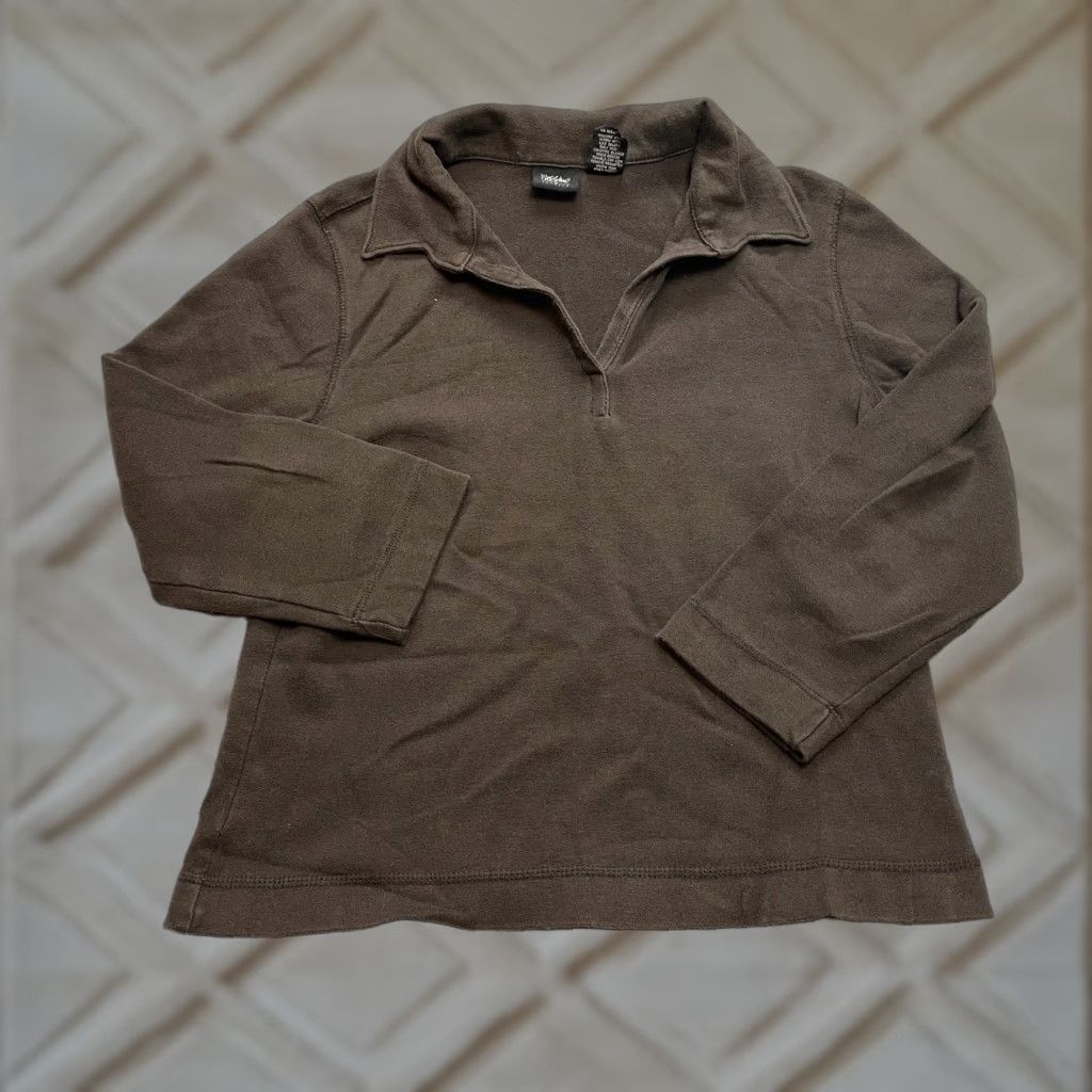 Mossimo Mossimo Polo Shirt Womens Medium Brown Long Sleeve Collared Knit Cotton Blend Casual Top Size M / US 6-8 / IT 42-44 - 1 Thumbnail