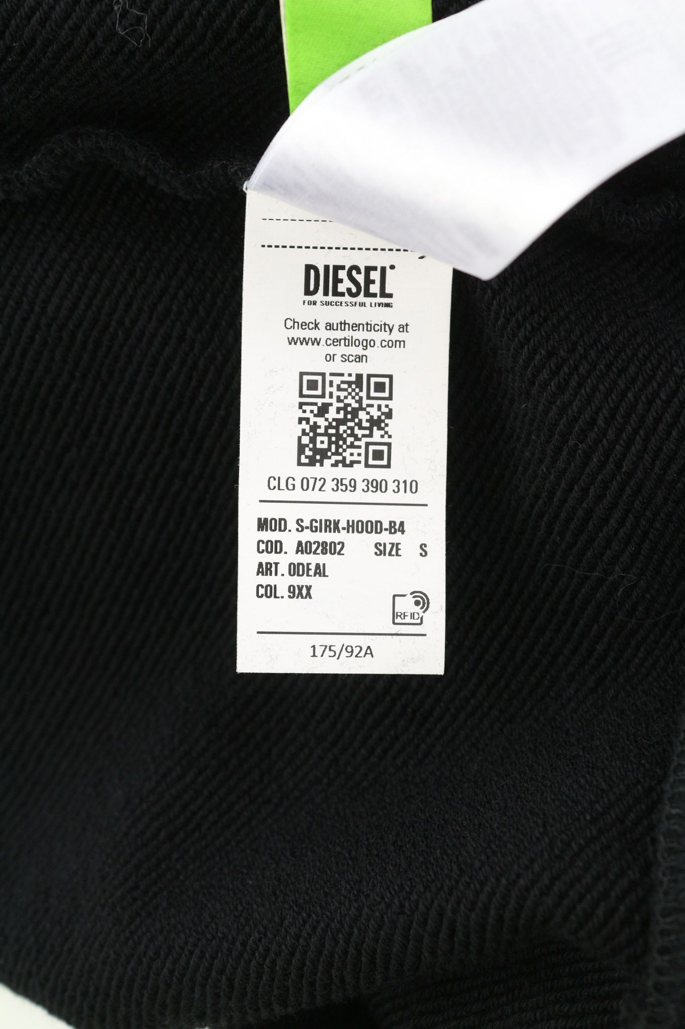 Diesel S-GIRK-HOOD-B4 S Kangaroo Pocket Black Hoodie 40375 Size US S / EU 44-46 / 1 - 10 Thumbnail
