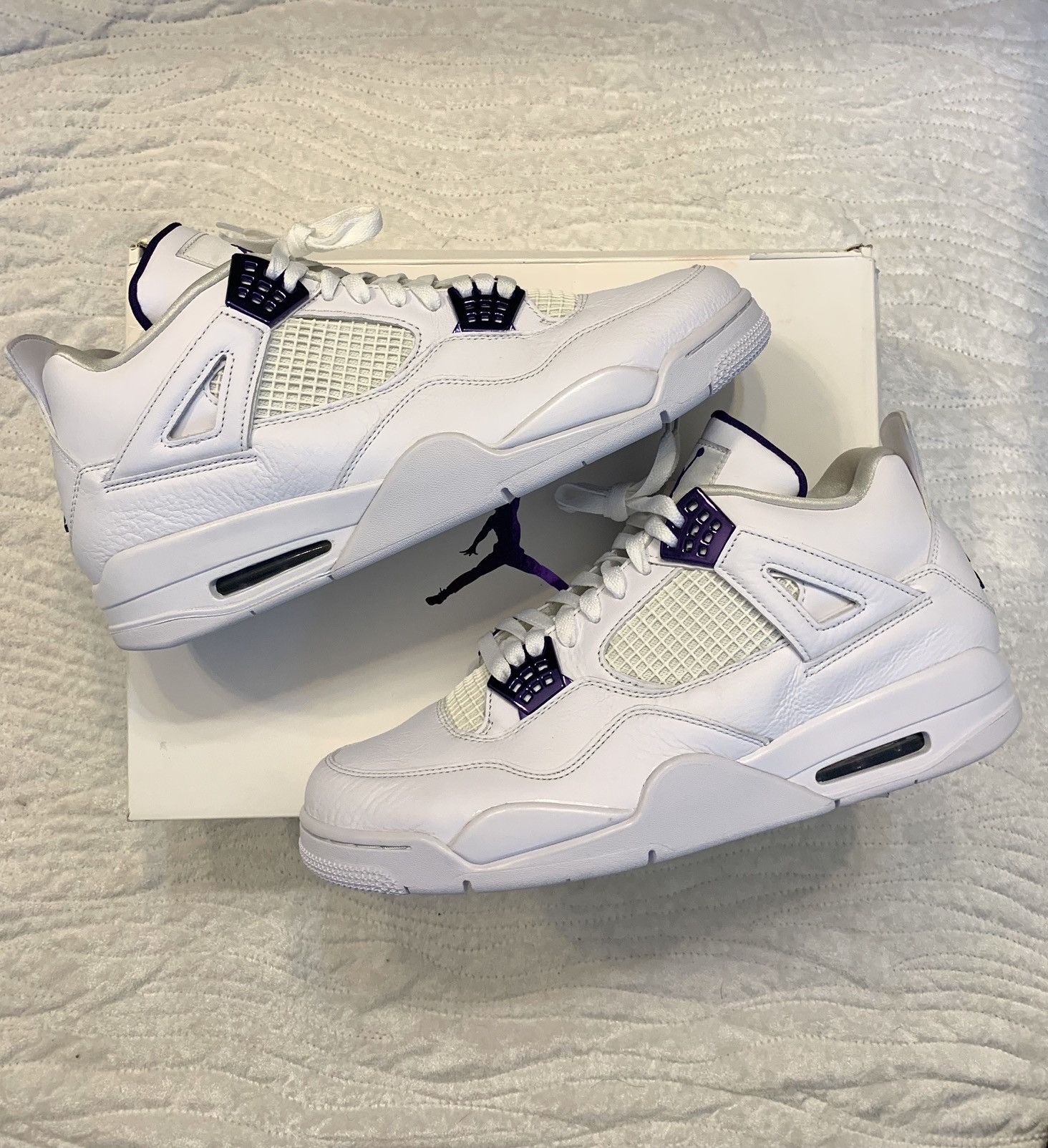 image of Jordan Nike Jordan 4 Retro “Purple Metallic” Shoes in White, Men's (Size 13)