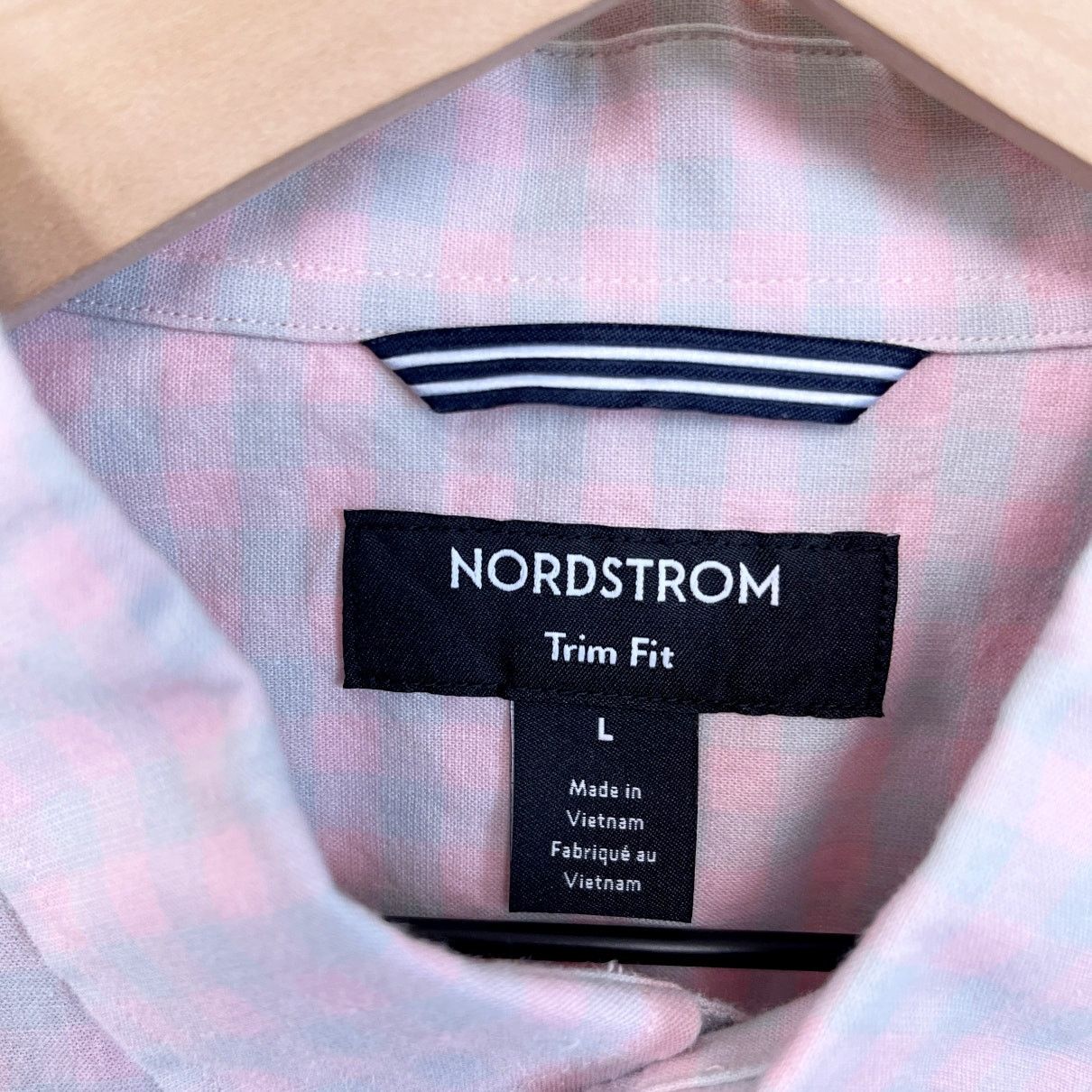 Nordstrom Nordstrom Linen Trim Fit Shirt Pink Check Button Down L Size US L / EU 52-54 / 3 - 5 Thumbnail