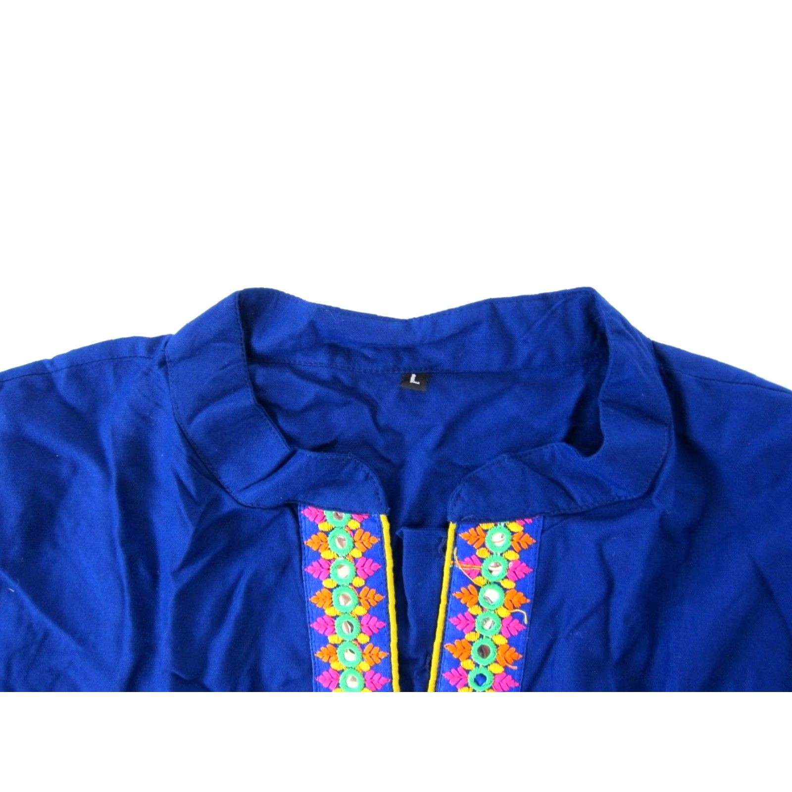Vintage VINTAGE Ethnic Rayon Blue Embroidered Flare Sleeve Tunic Peasant Blouse L Womens Shirt Size L / US 10 / IT 46 - 4 Thumbnail