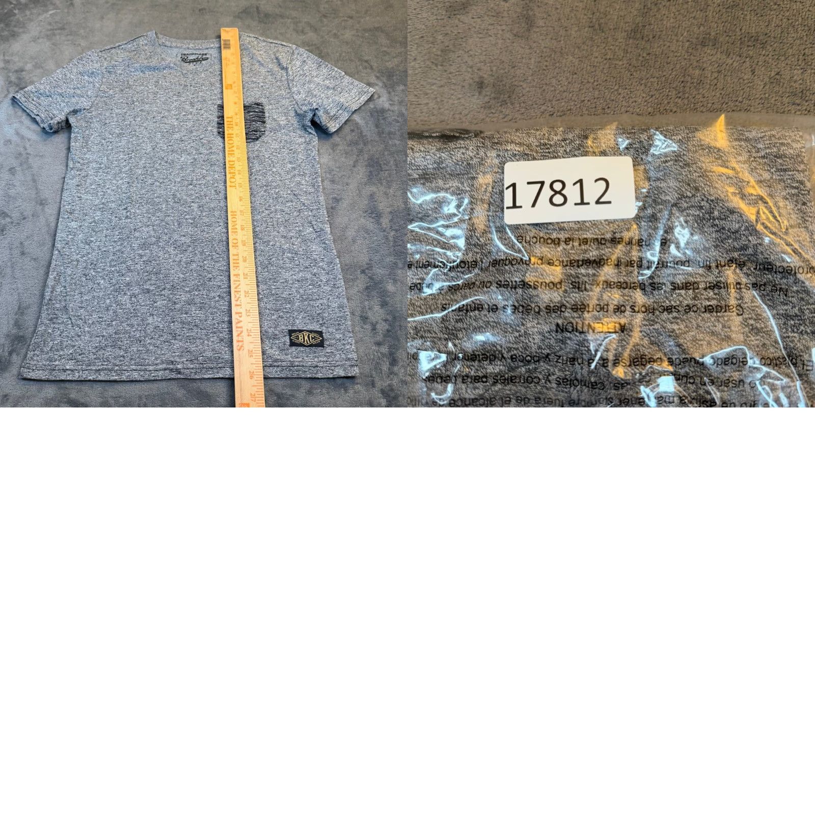 CO Brooklyn Cloth Co T-Shirt Grey Space Dye V-Neck Pocket Mens Small BKC Logo Patch Size US S / EU 44-46 / 1 - 8 Thumbnail