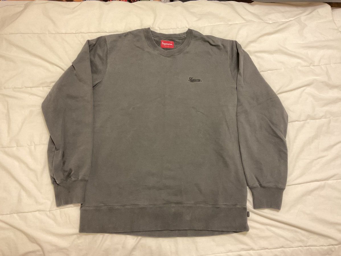 image of Supreme Script Over Dyed Crewneck in Grey, Men's (Size Large)