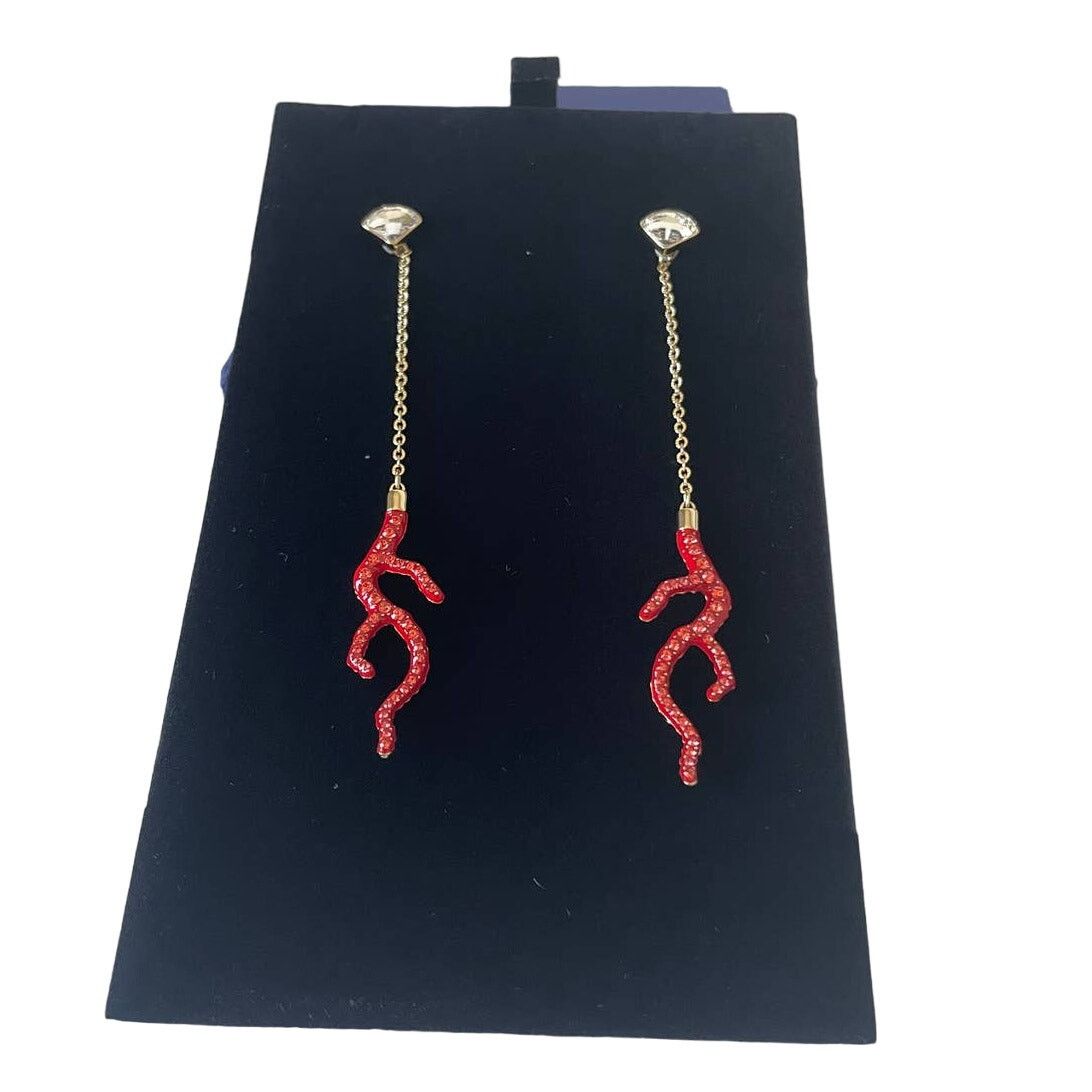 Swarovski Swarovski Shell Coral Pierced Earrings Long Red Crystal Size ONE SIZE - 3 Thumbnail