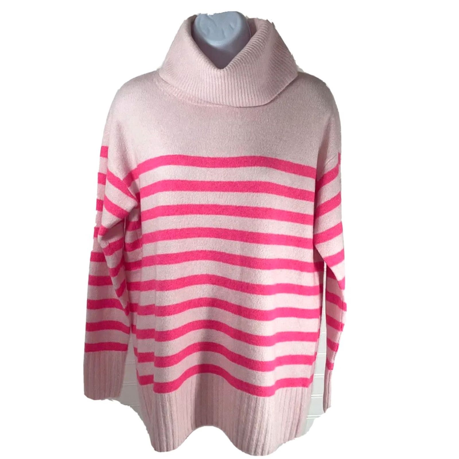 Loft Loft Women Small Cowl Neck Sweater Knit Ribbed Trim Striped Pink NWT Pullover Long Sleeve Regular Fit Size S / US 4 / IT 40 - 2 Thumbnail