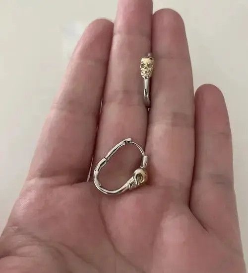 Sterling Silver Golden Skull Head Hoop Earring Size ONE SIZE - 3 Thumbnail
