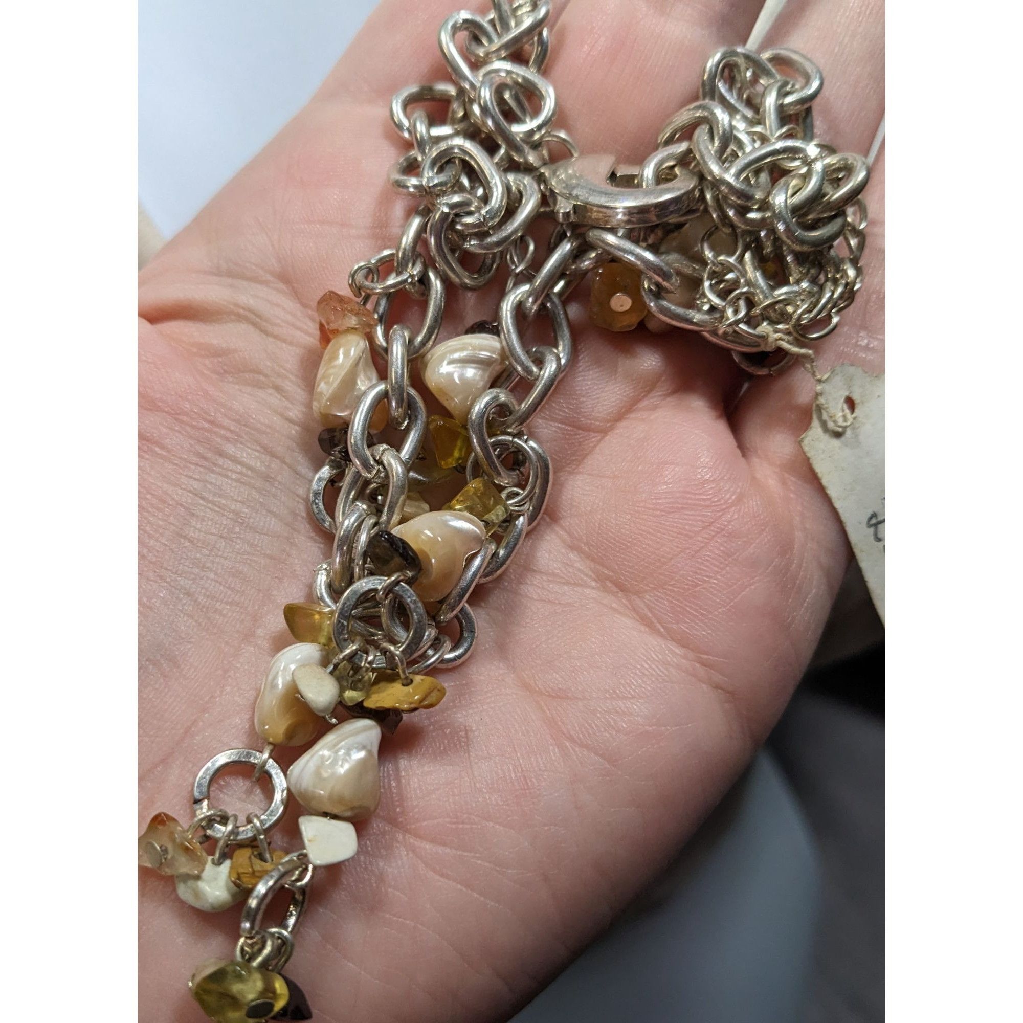 Handmade Handmade Gemstone Chip Fringe Necklace On Silver Tone Chain Size ONE SIZE - 4 Thumbnail