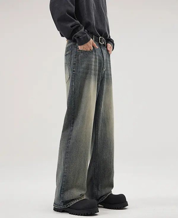 Japanese Brand Kubo Men's washed distressed loose wide-leg baggy jeans Size US 32 / EU 48 - 8 Thumbnail
