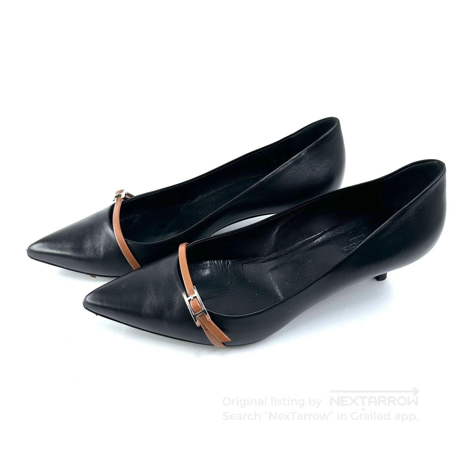 Hermes Hermes Black H-buckle Pointed Toe Heels. Size US 6.5 / IT 36.5 - 1 Thumbnail