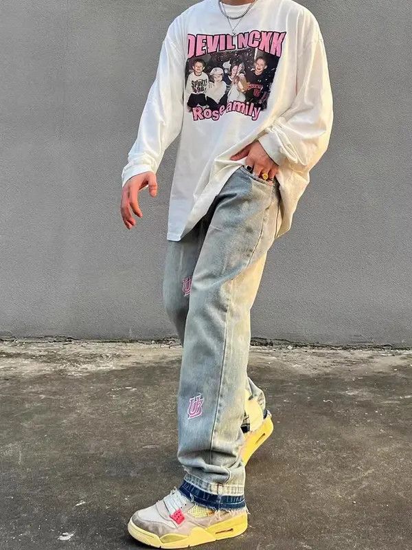 Other Washed distressed embroidered lettering jeans Size US 31 - 2 Thumbnail